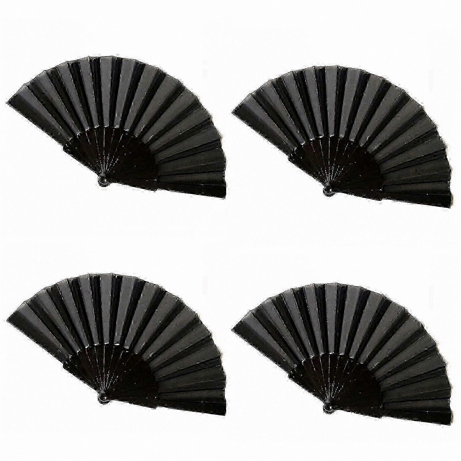 Black Silk Bamboo Handle Folding Fans, 4-Pack, Lightweight and Portable for Dance Performances