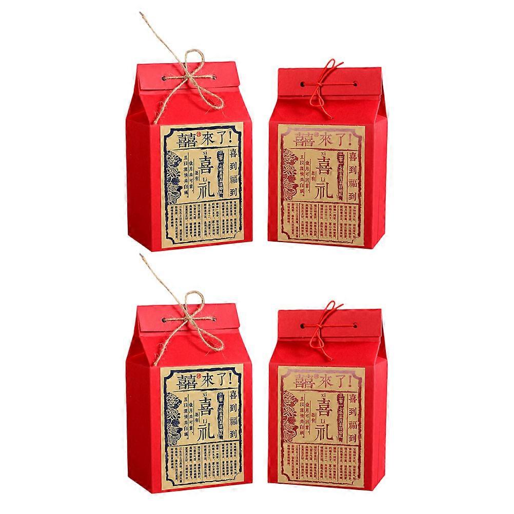 4pcs Vintage Candy Bags Wedding Candy Wrapping Pouch Gift Paper Bag (Red Blue)