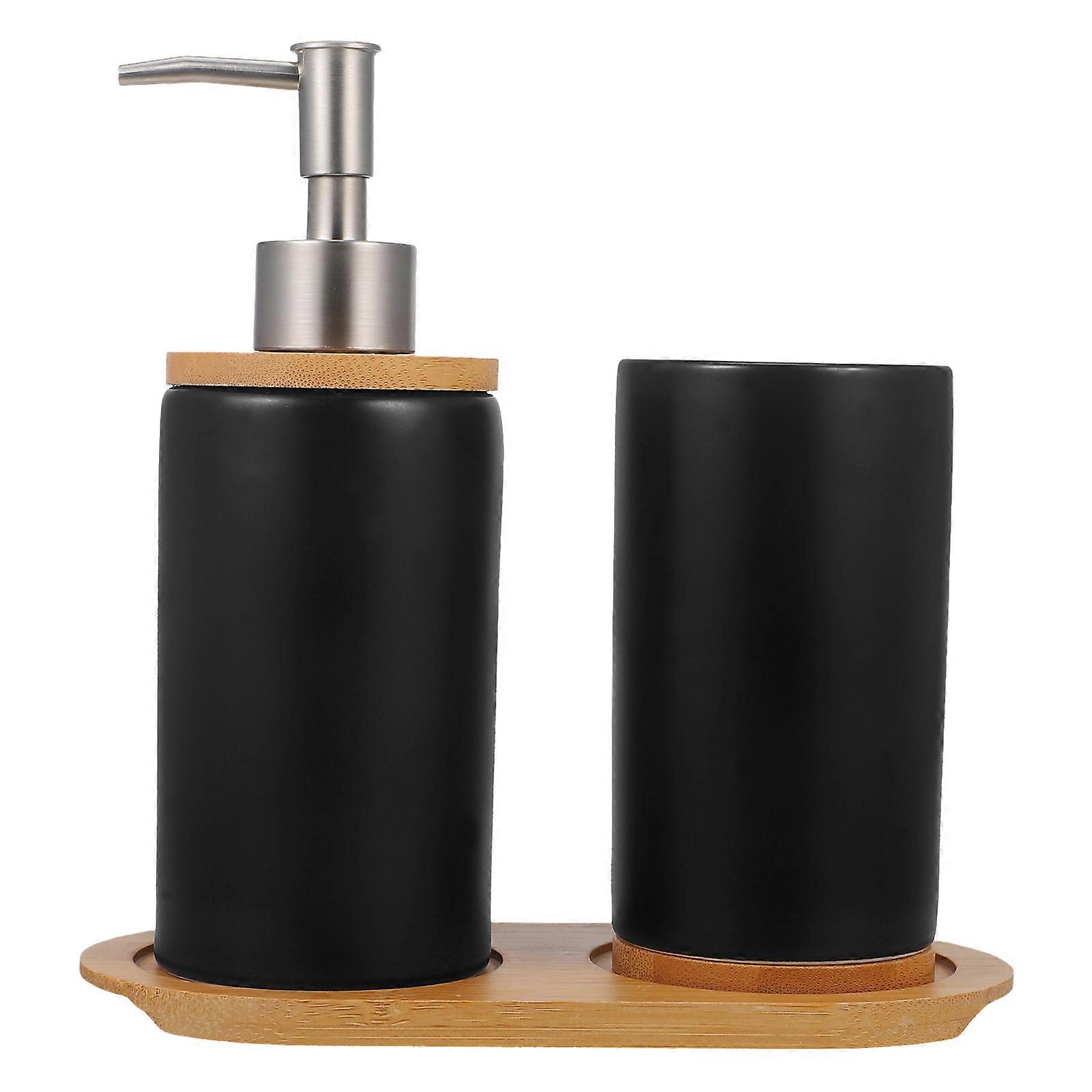 Bathroom Accessories Set with Toothbrush Holder and Soap Dispenser in Black Storage Small Size