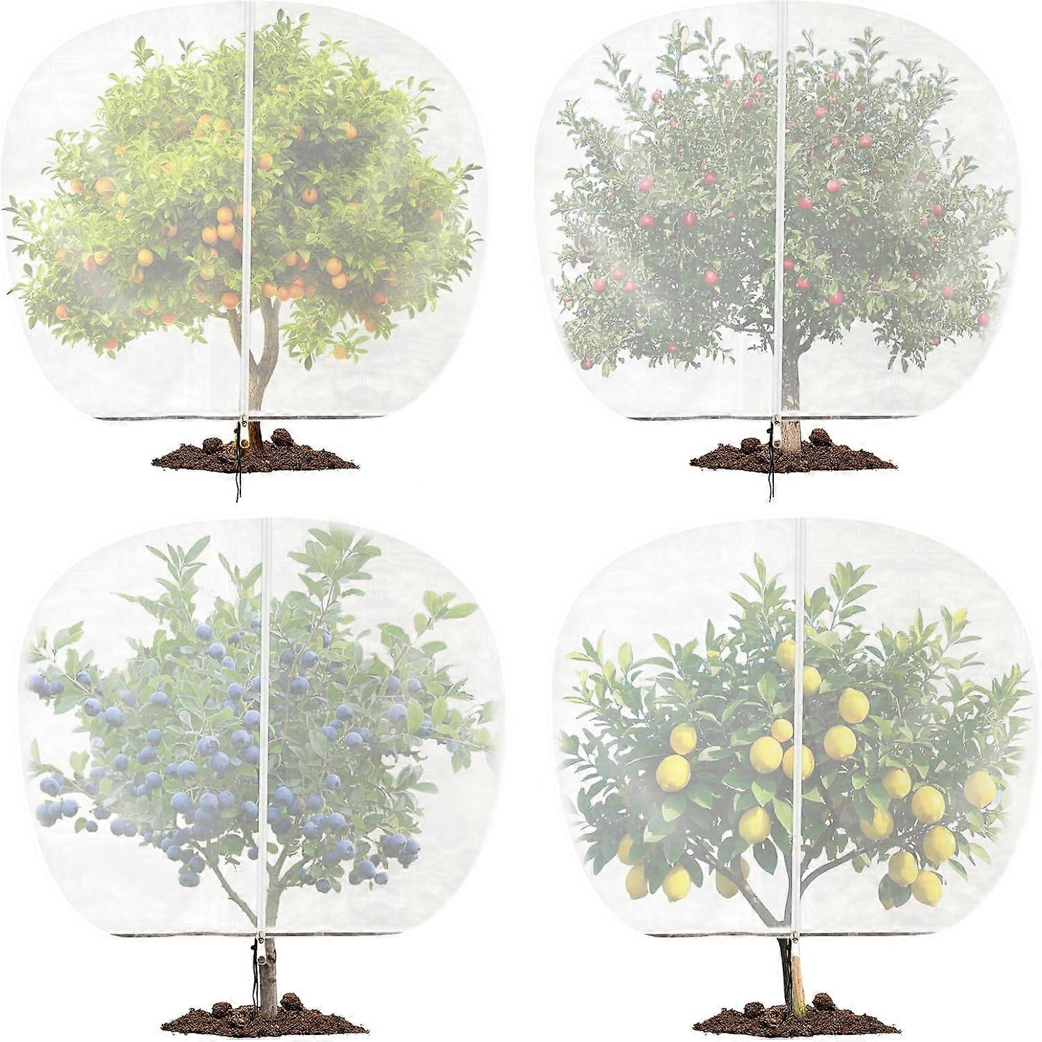 4 Packs 5 x 6 FT Ultra Fine Mesh Insect Bird Barrier Netting,Large Fruit Tree Netting Cover with Zipper and Drawstring, Blueberry Bush Tomato Frui