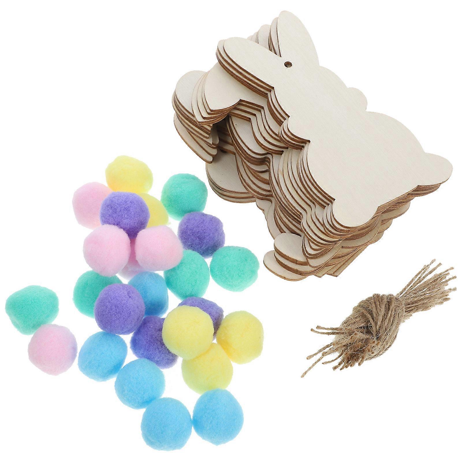 Unfinished Wood Cutouts Rabbit Shape Easter Party Pendant Decorations 13x7x0.2cm Assorted Color 1 Set