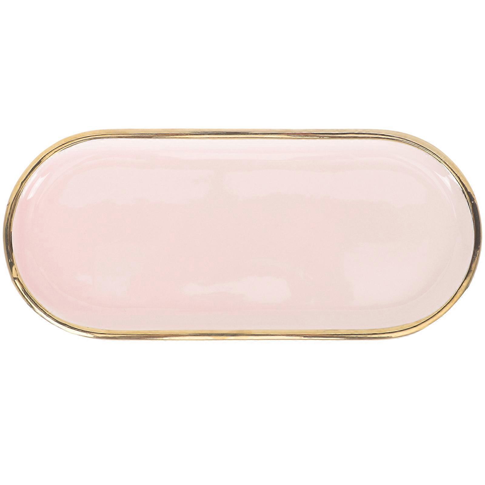 طبق عرض مجوهرات سيراميك للأزواج والعشاق يتميز بتصميم وردي مزخرف وحافة ذهبية أنيقة 1 عبوة