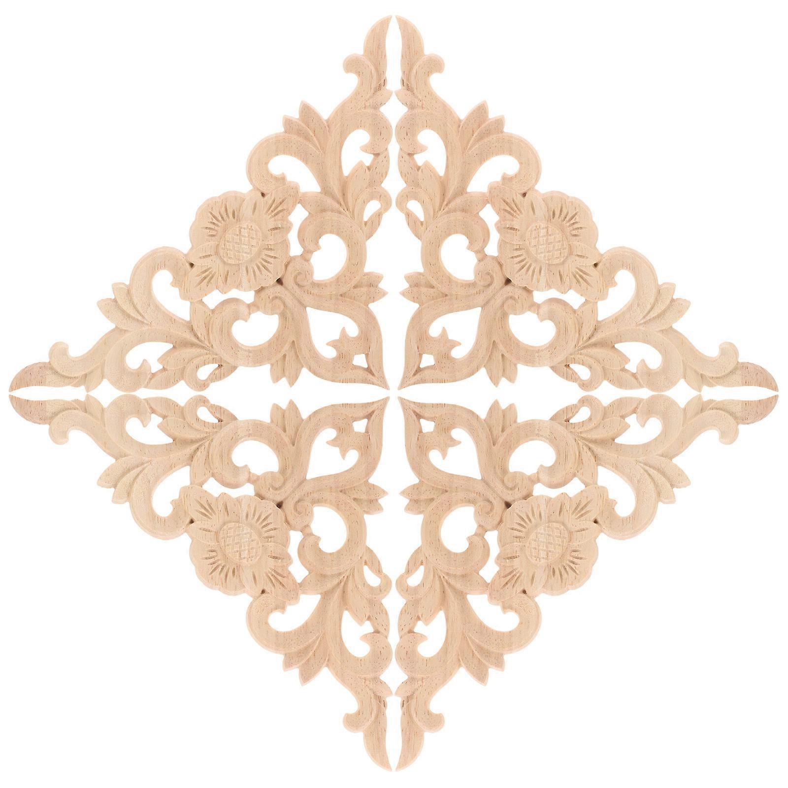 Elegant Wood Appliques for Furniture Decoration Khaki Color Durable Carved Flower Design 4 Pieces