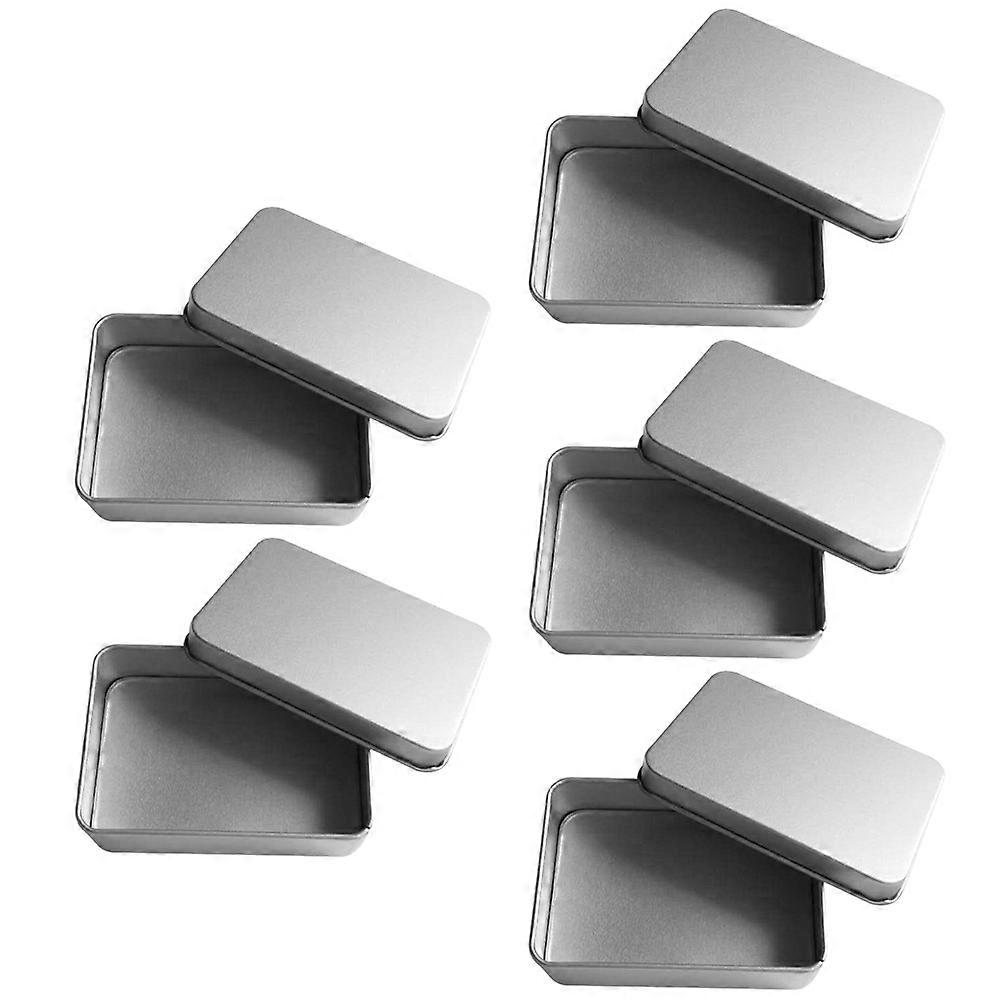 Rectangular Storage Box for Cards and Sundries Made of Durable Tinplate Silver Color 5 Pieces