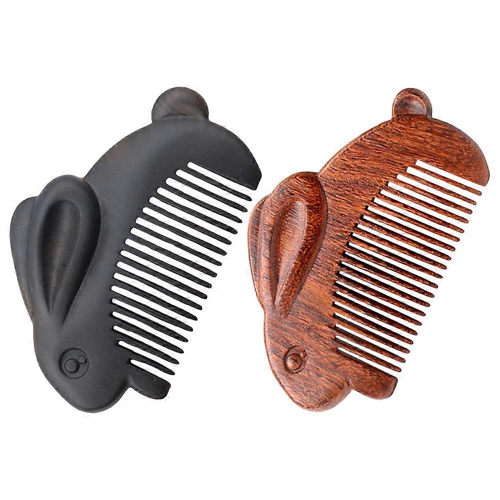 Assorted Color Portable Wooden Comb Set 2Pcs Carved Bunny Design Ideal For Women Hair Detangling And Styling
