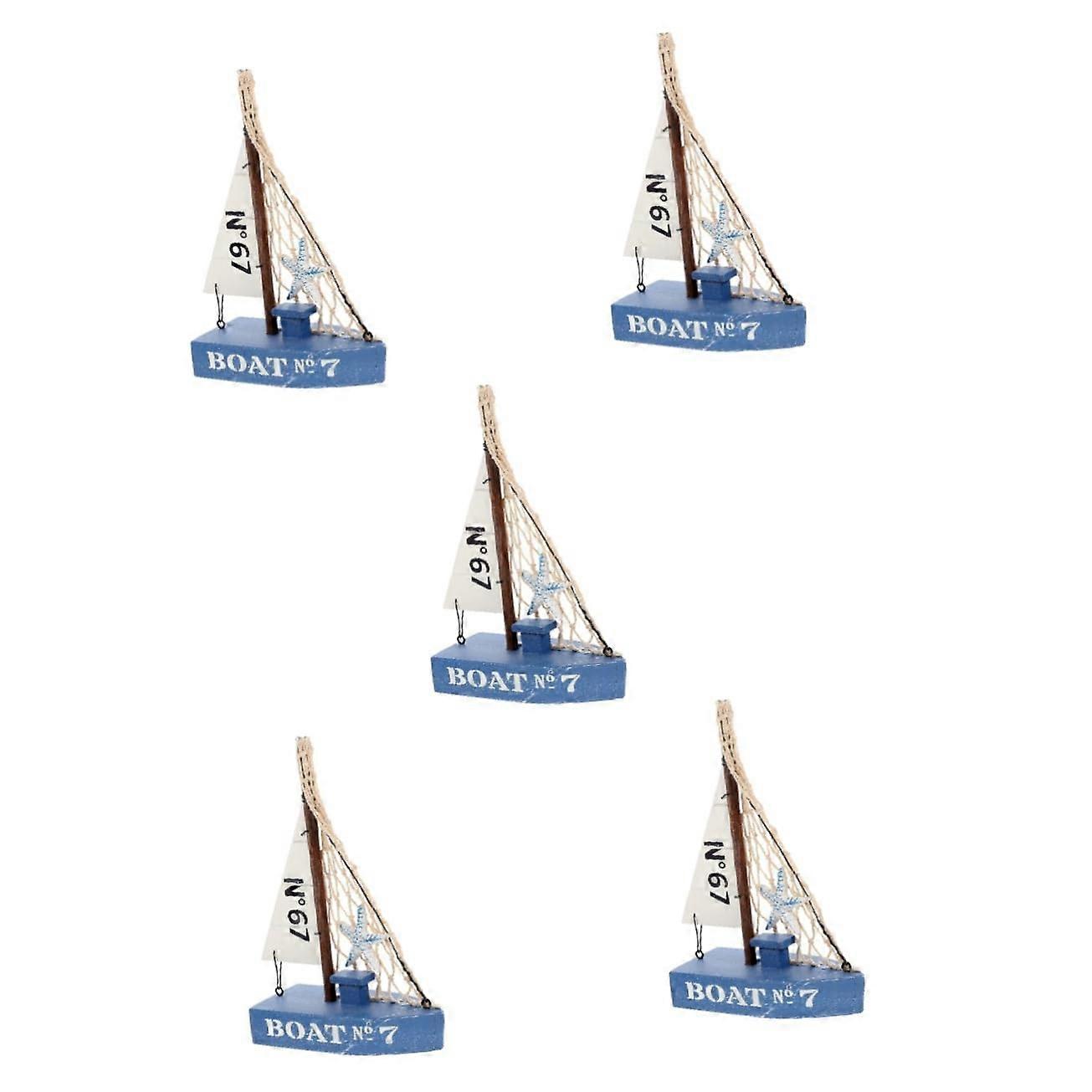 5pcs Nautical Ship Model Set Handmade Miniature Sailboat Ornaments MDF Dining Table Decoration Coastal Style
