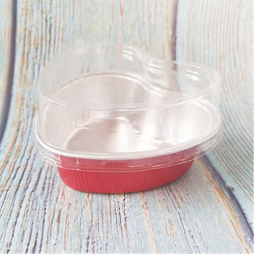 2025 2024 50 Pcs100ml Tin Foil Cake Cup With Lid Heart Shaped Mould(red)