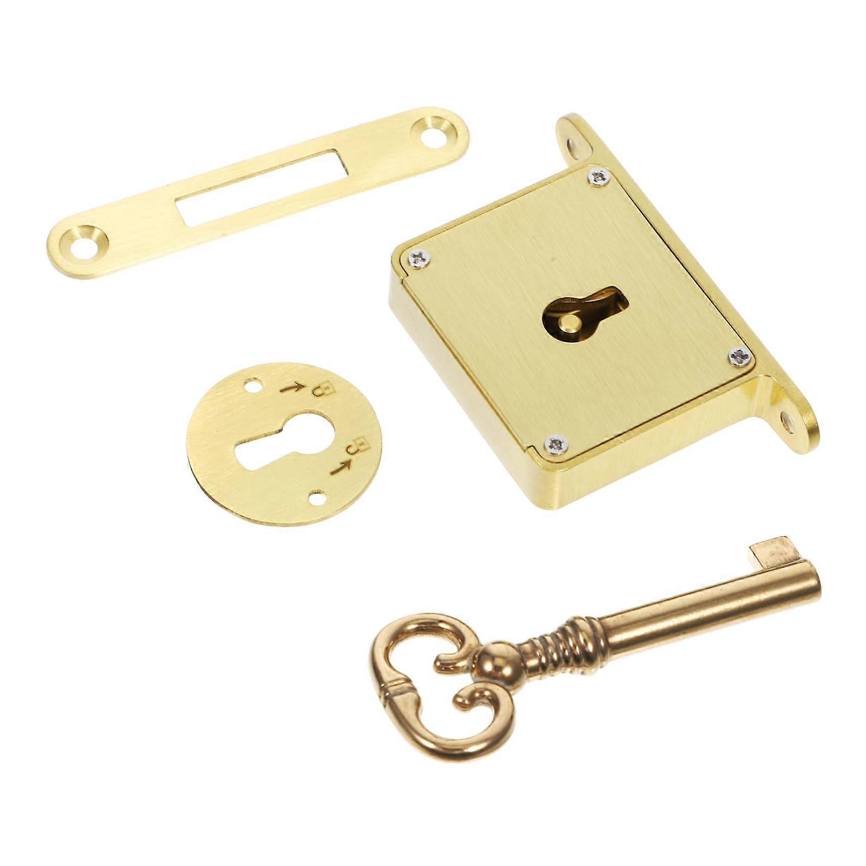 Drawer Lock - Solid Brass Retro Design Safe Lock for Wooden Furniture and File Security - Easy Assembly Model