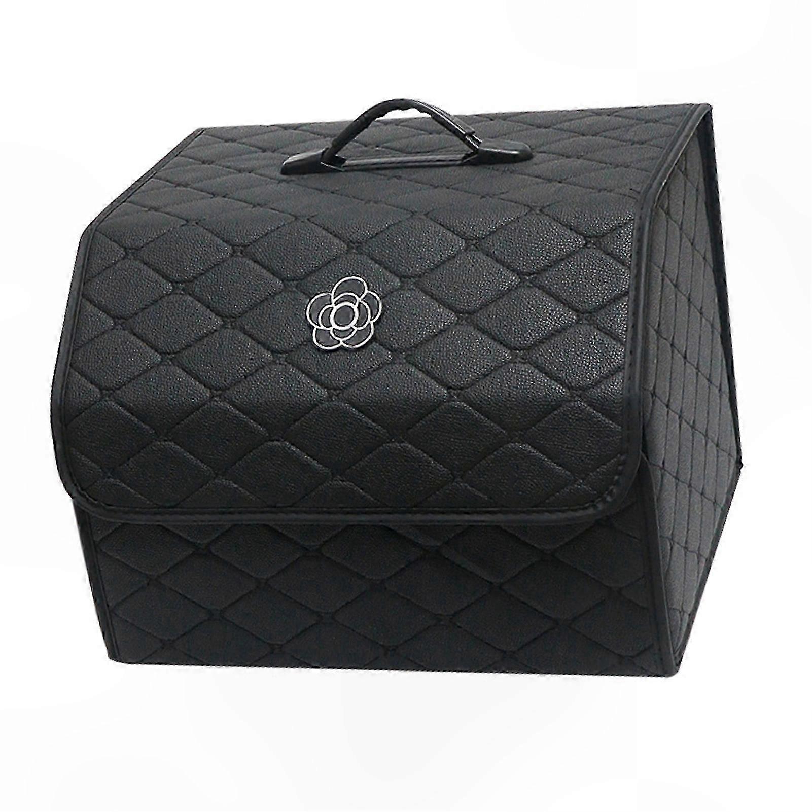Large Multipurpose Trunk Organizer with Lid, Durable PU Leather Storage Box for Car, Portable and High Capacity Solution