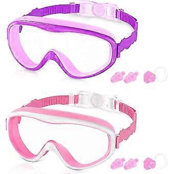 Kids Swim Goggles For Age 3-15, 2 Pack Kids Goggles For Swimming With Nose Cover, No Leaking, Anti-fog, Waterproof-Good