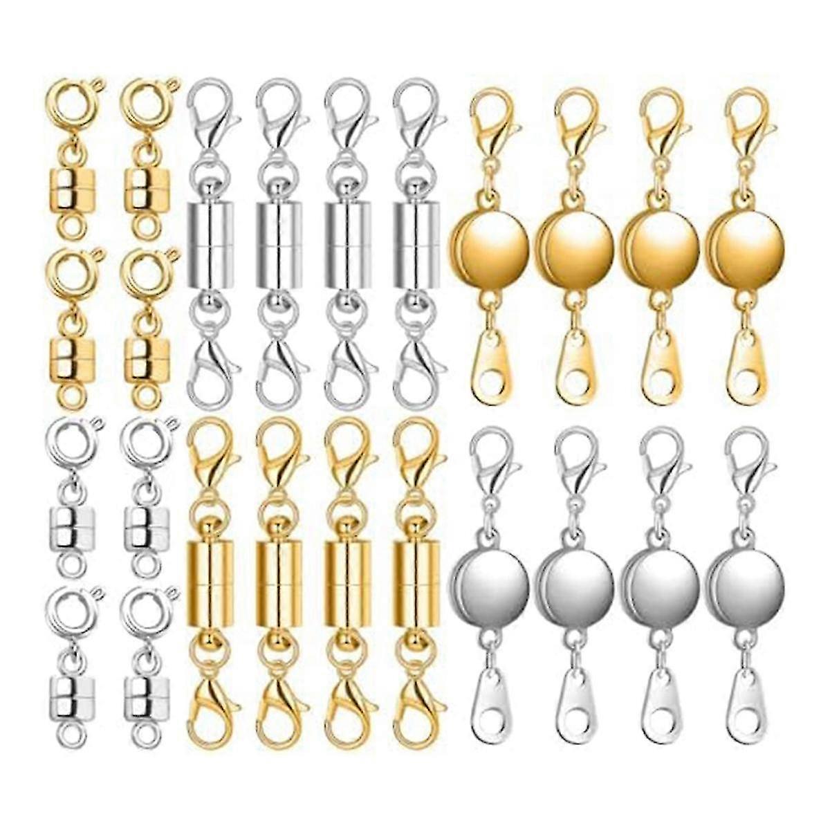 24 Pcs Magnetic Necklace Clasps & Closures in 3 Styles, Plus Locking Clasp Extender for Jewelry Making