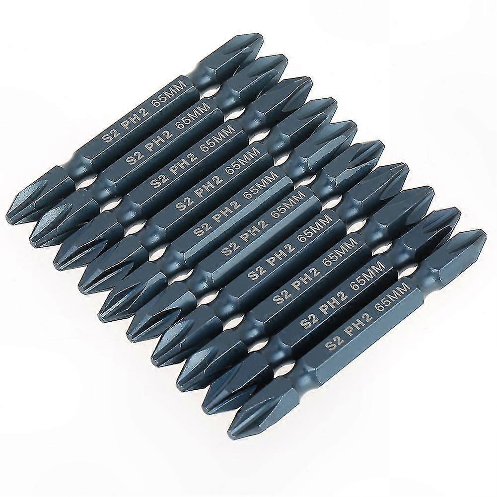 10-Pack S2 Steel Dual Head Screwdriver Bits, 1/4" Shank, 65mm Length, Double-Sided Tool for Versatile Use