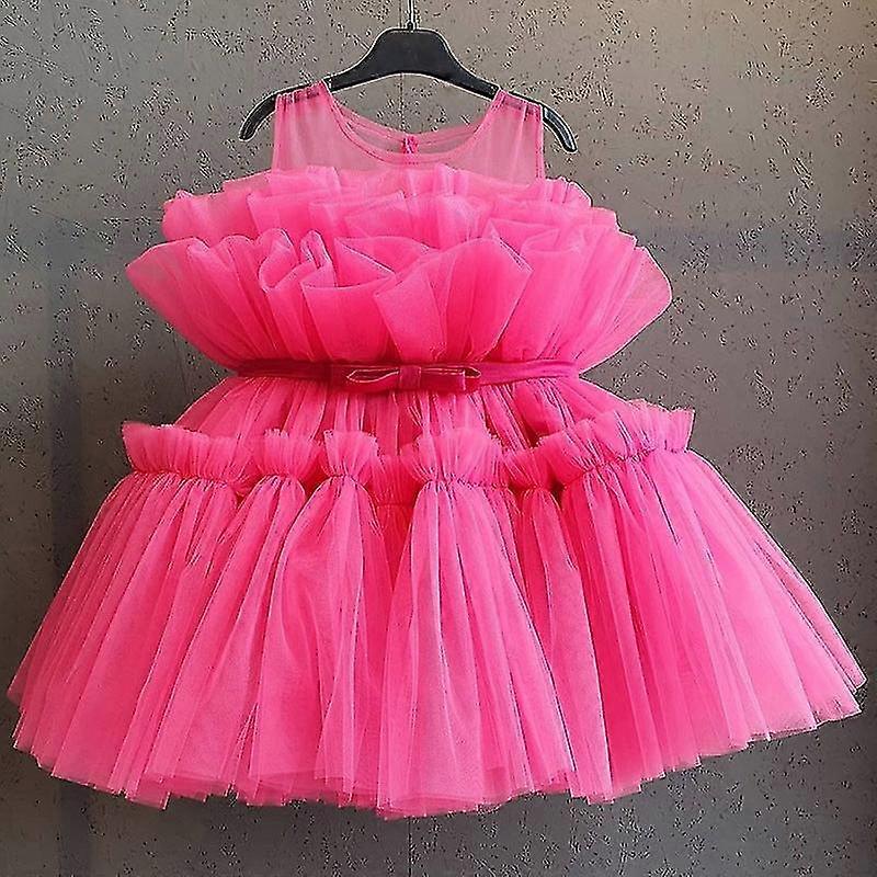 flickor klänning vår ärmlös mesh rosett klänning gåva