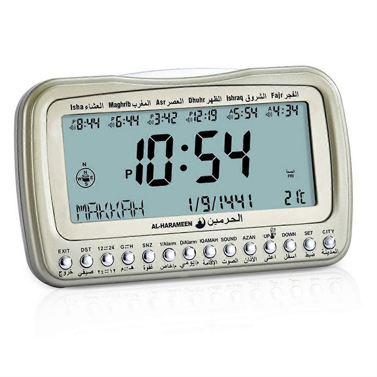Backlit Desk Clcok Islamic Azan Athan Prayer Alarms Table Clock Temp Display Direction Digital Clock Alarms Clock C