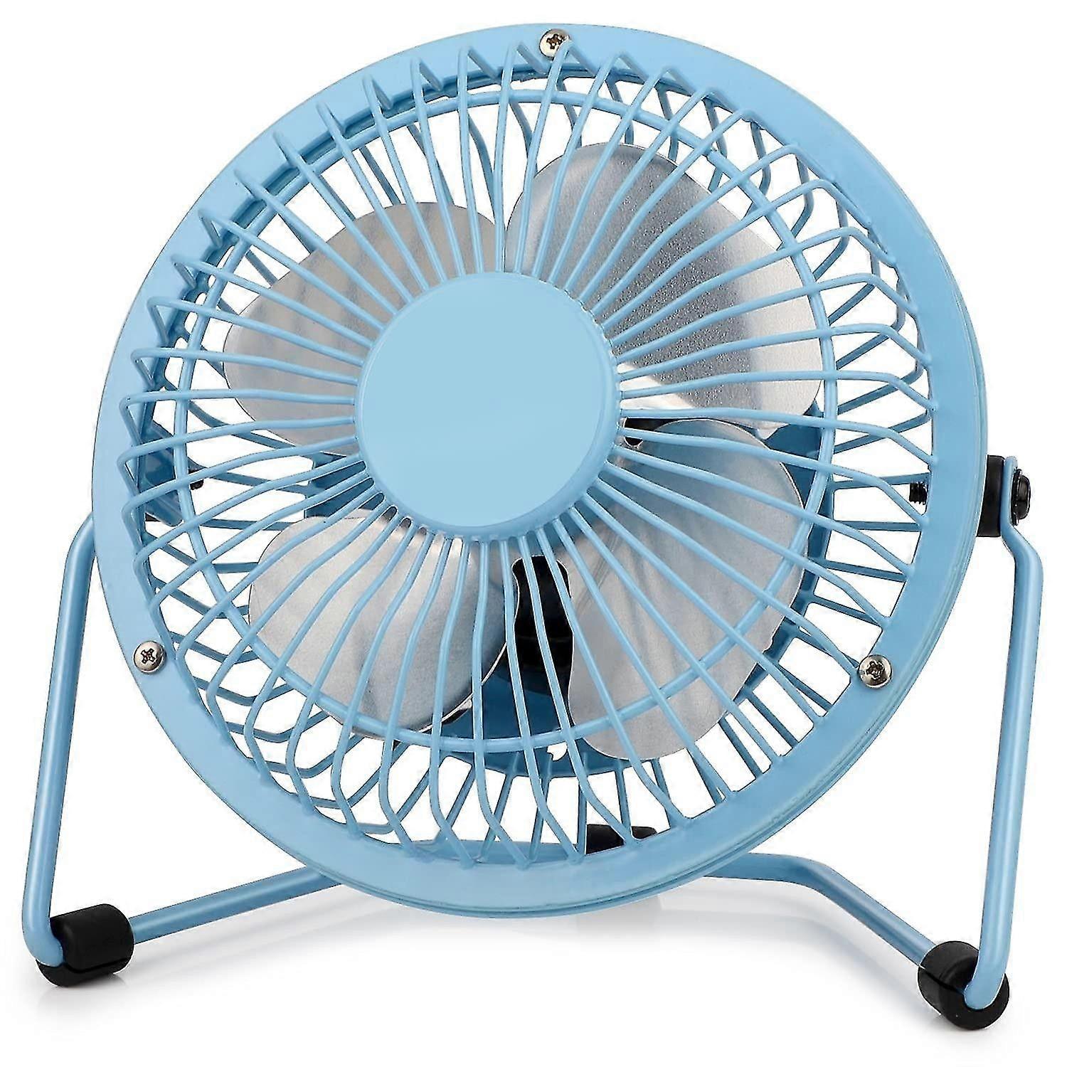 Mini silent fan with metal structure, strong airflow and 360-degree adjustable tilt angle (blue)