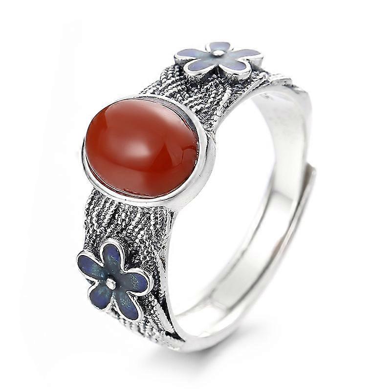 Vintage Palace Style Imitation South Red Flower Ring, Women's Retro Open Adjustable Index Finger Ring