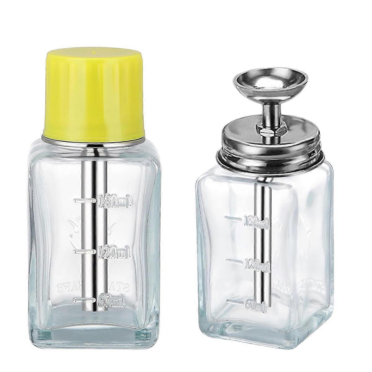 2PCS 6Oz / 180ml Clear Acetone Dispenser with Cap, Glass Pump Alcohol Dispenser Alcohol Bottle