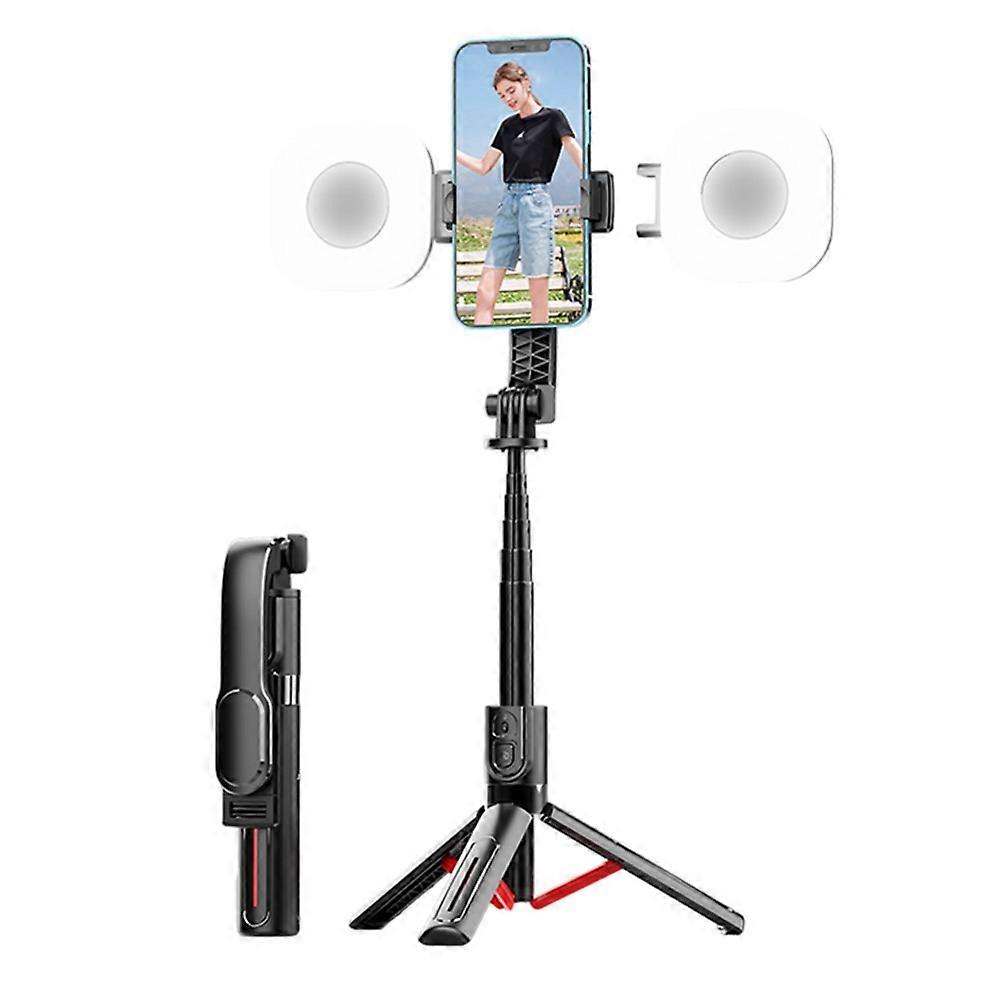 K26 Bluetooth-Compatible Phone Selfie Stick Portable Travel Extendable Tripod with 2 Square Fill Lights