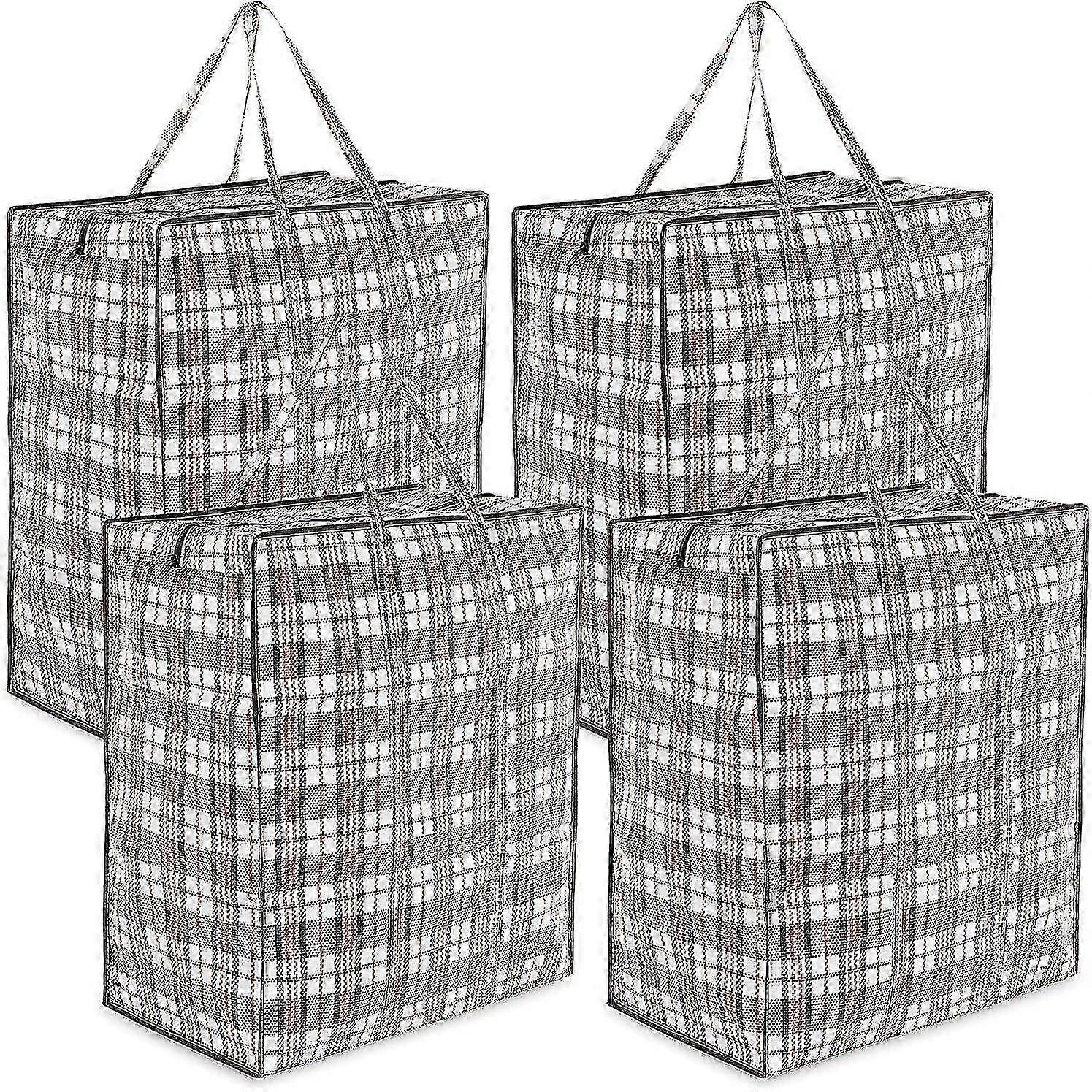 2025 Pack Of Xxl Moving Bags With Zipper And Checkered Handles - (assorted) - Pack Of 4 Pieces