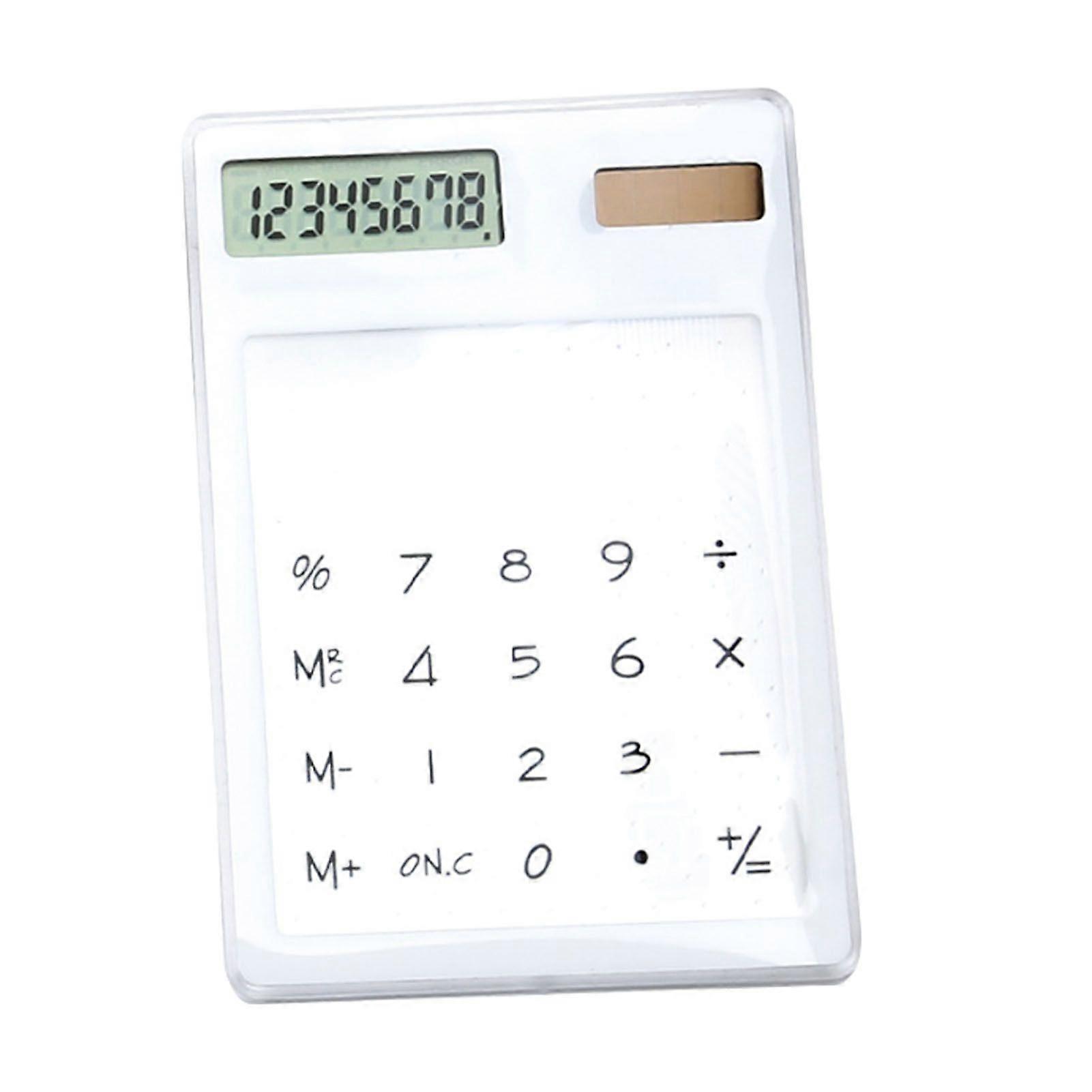Solar Powered Calculator Touch Screen 8 Digit LCD Display Portable Transparent Calculator for Office School Home White