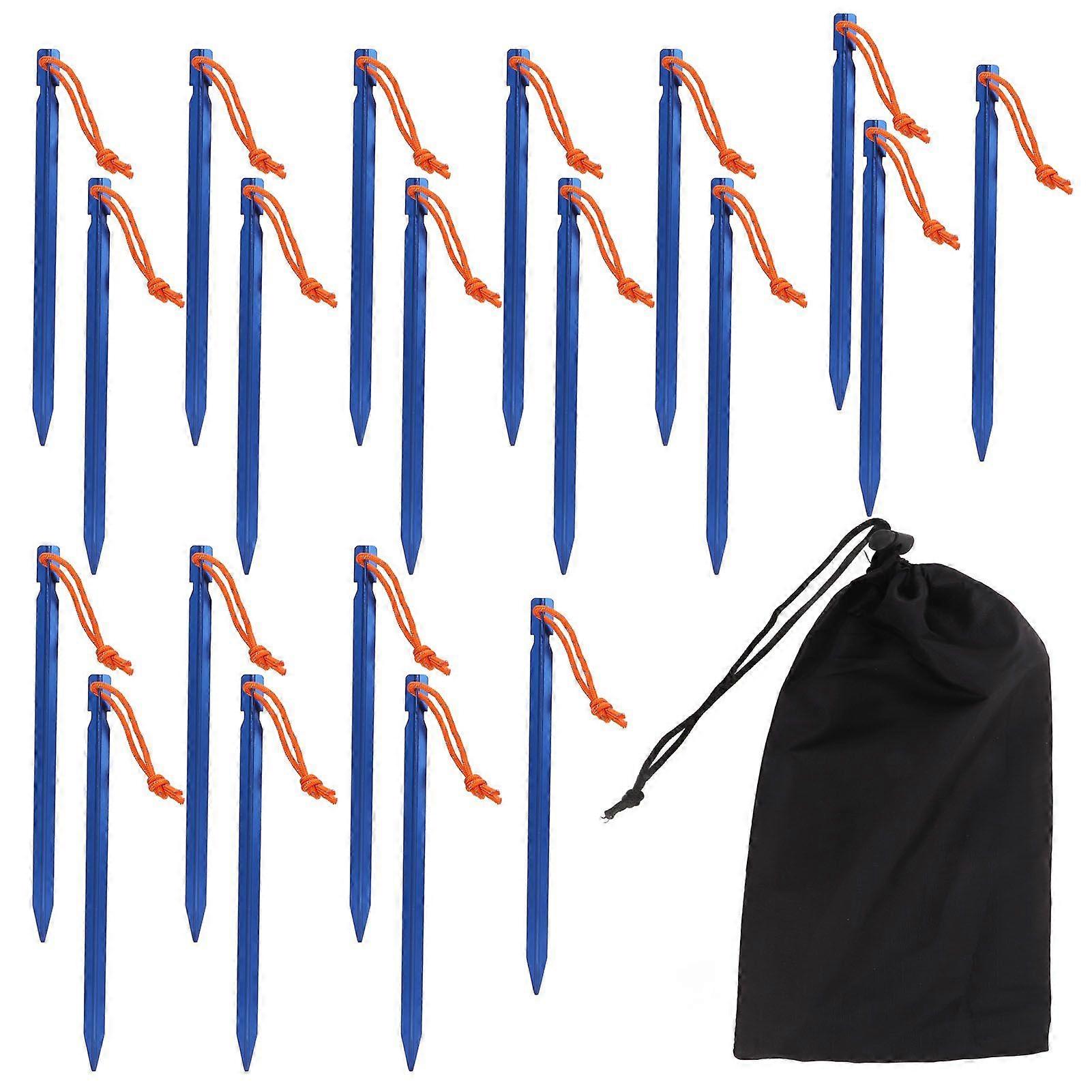 20pcs Tent Stakes V Shape Heavy Duty Tent Peg with Ropes for Outdoor Camping Canopy 9in Blue