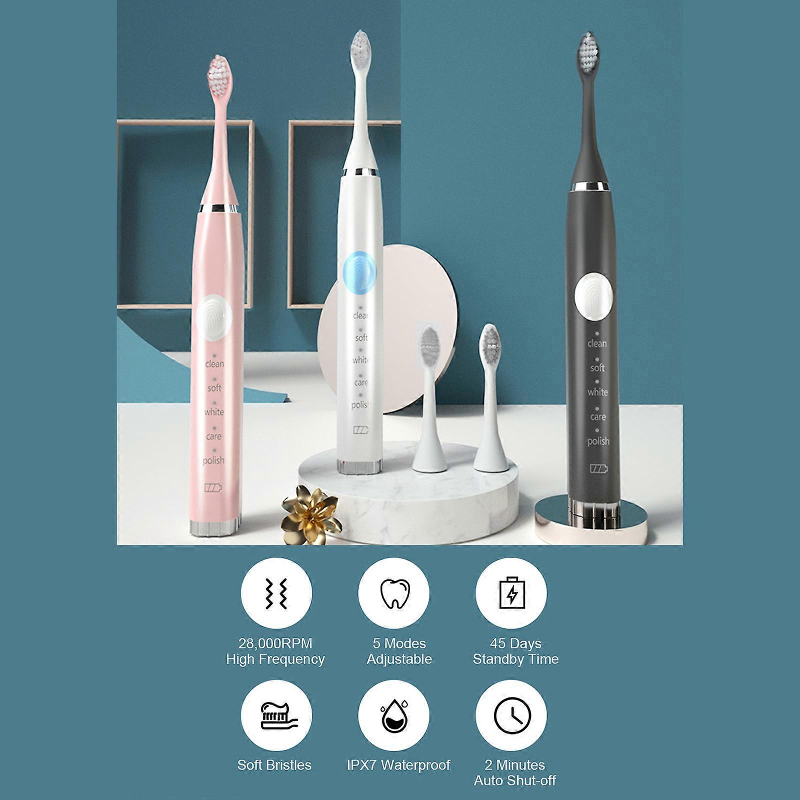 Electric Toothbrush Rechargeable Toothbrush 4 Brush Heads USB Charging 5 Modes with Smart Timer High Frequency & Soft Bristles Adults Toothbrush Kit