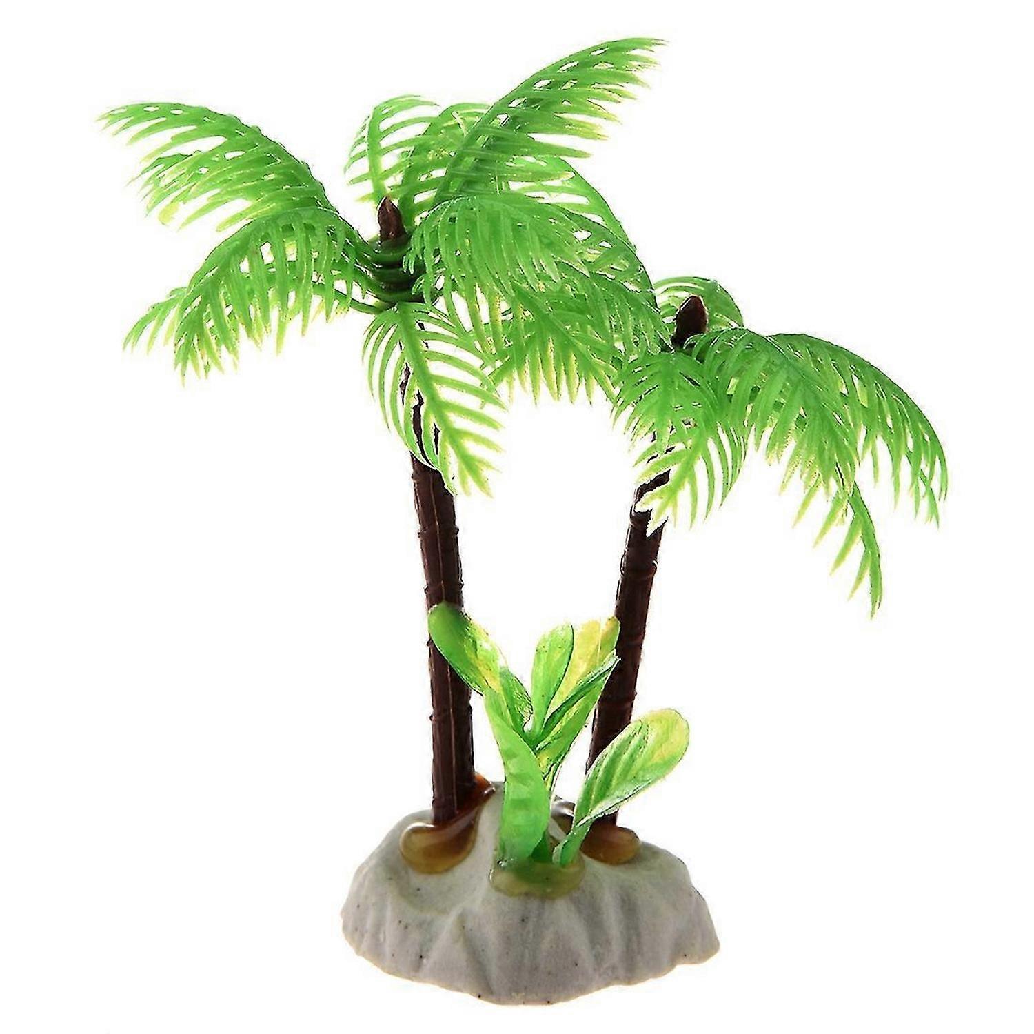Fish Tank Emulational Mini Coconut Tree Decor w Ceramic Base