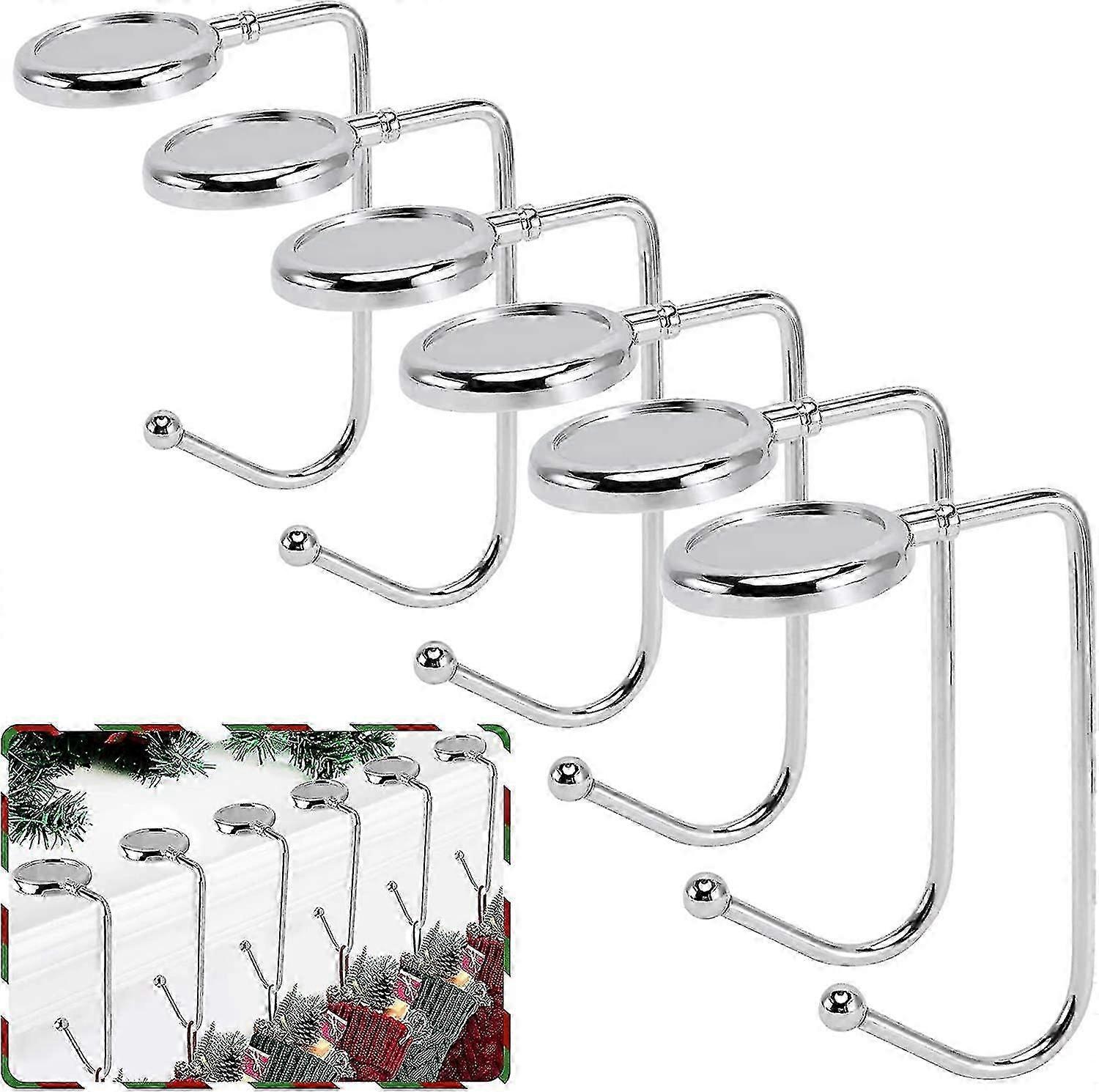 Christmas Stocking Holders For Mantle 6 Pack Mantel Stocking Hangers Metal Hooks For Fireplace Christmas Xmas Party Decoration (silver)