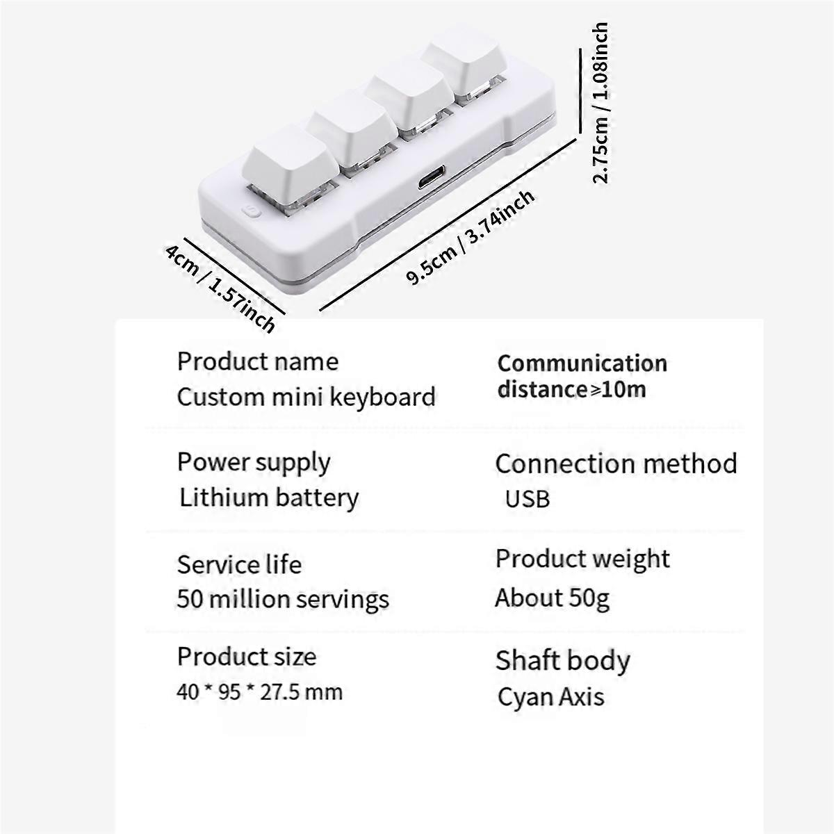MK424U 4-Key Mini Customized Keyboard for Office Game White
