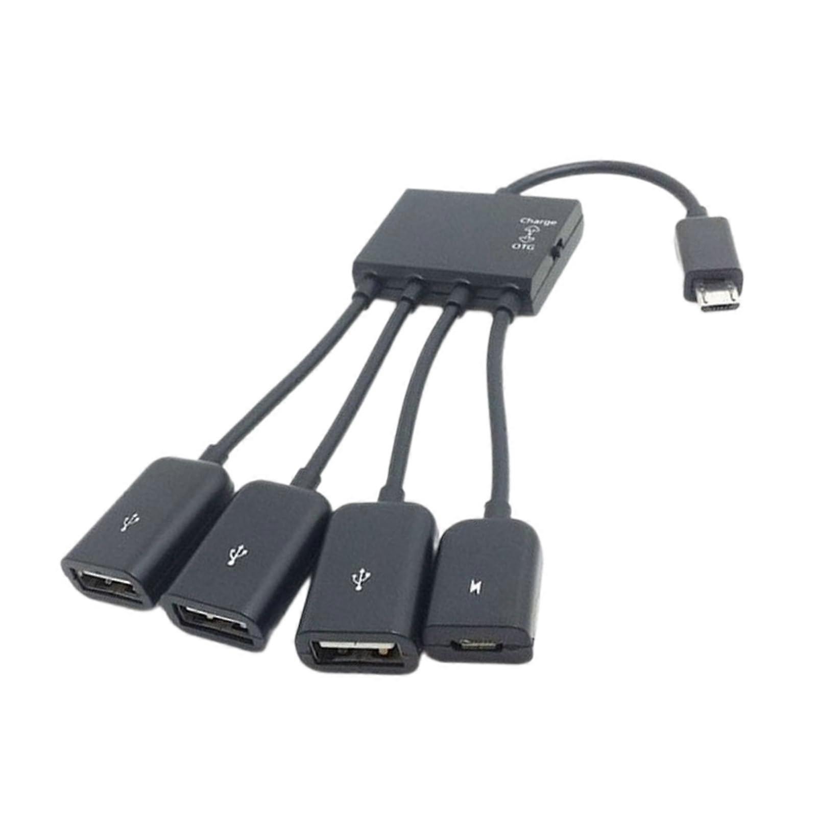 4 Port MicroUSB TypeC Power OTG Extenders Hub Cable Black For Tablets And Smartphones Charging