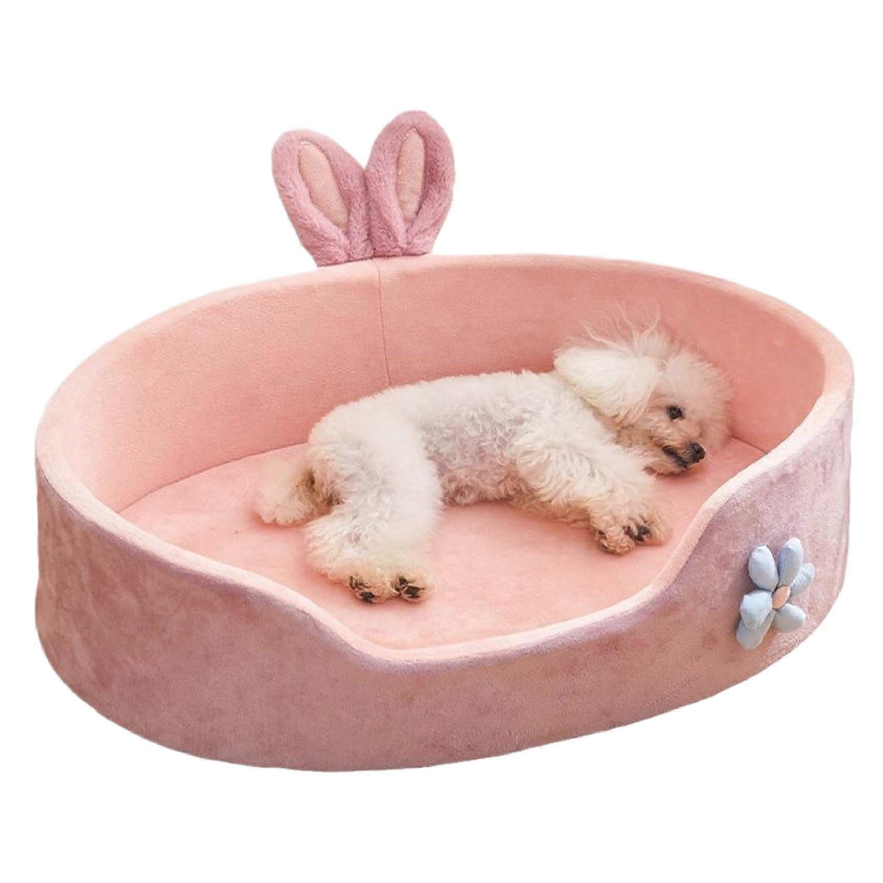 Dog Bed Round 20x14x5 Princess Style RabbitEar AntiSlip Soft SkinFriendly Washable Sofa for Small Medium Dogs Cats