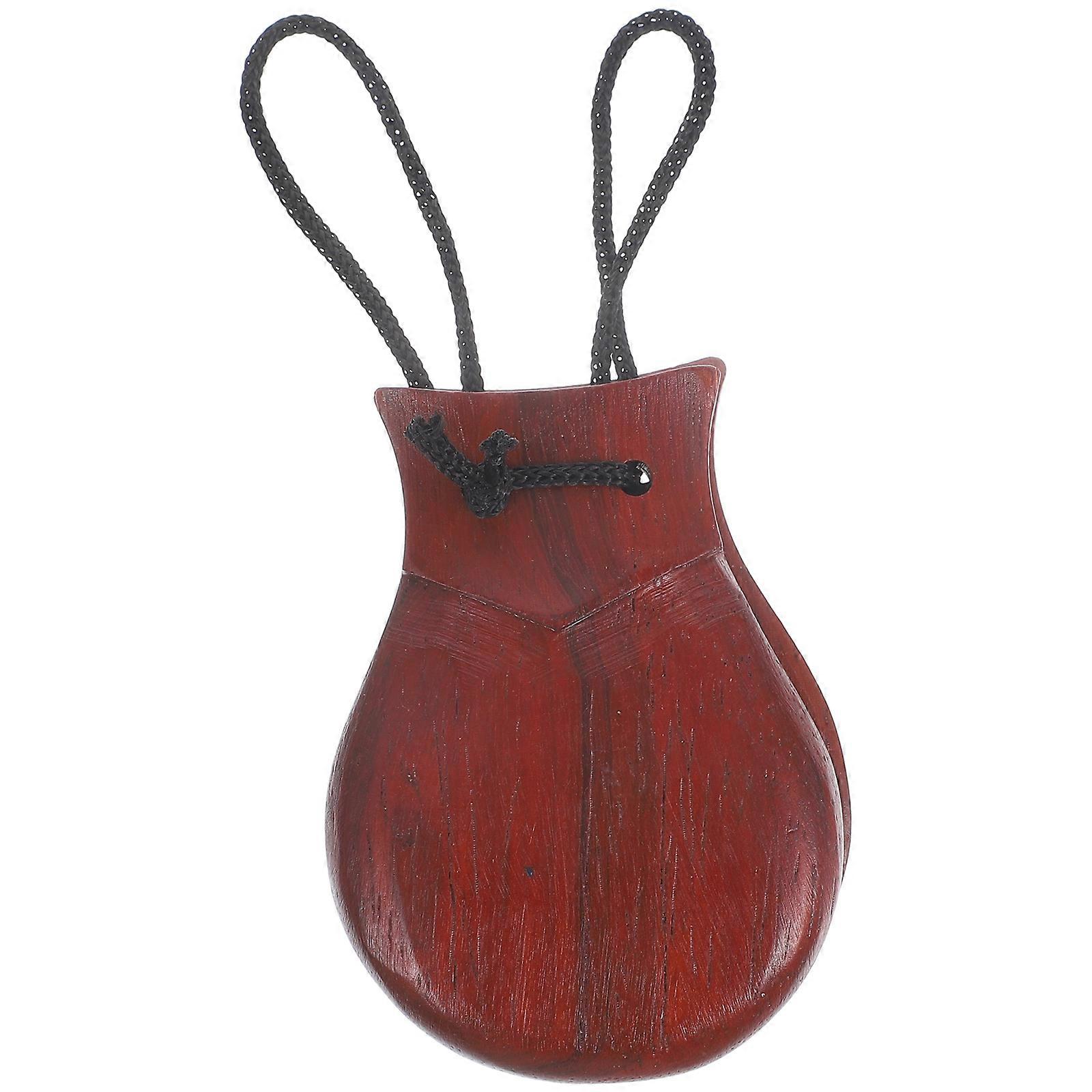 Brown Wooden Castanets Spanish Castanet for Playing 3Pcs Percussion Instrument