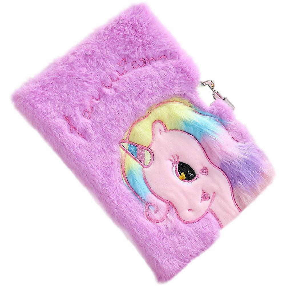 Purple Cartoon Plush Notebook for Girls with Lock Portable Writing Book