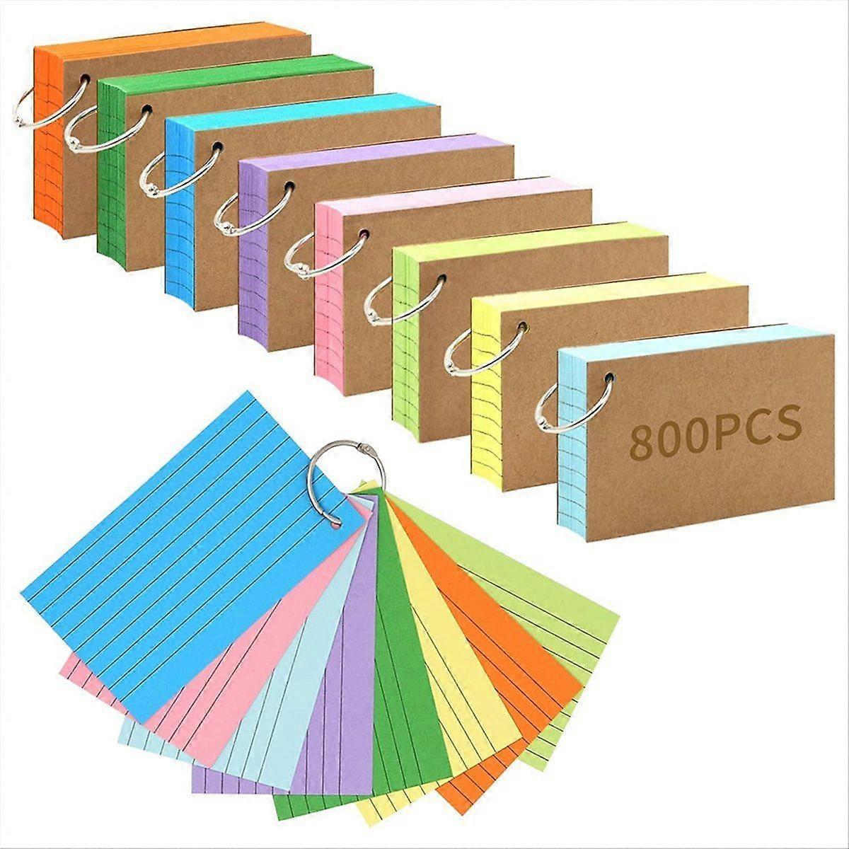 800 PCS Index Cards with Ring, Punched Lined Flashcard Ruled