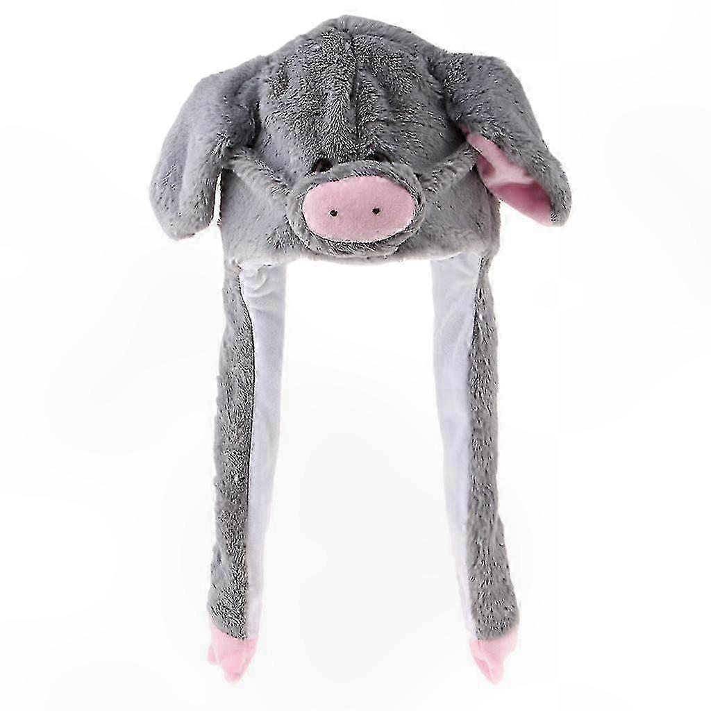 Plush Animal Hat with Movable Ears and Pressing Feature for Kids