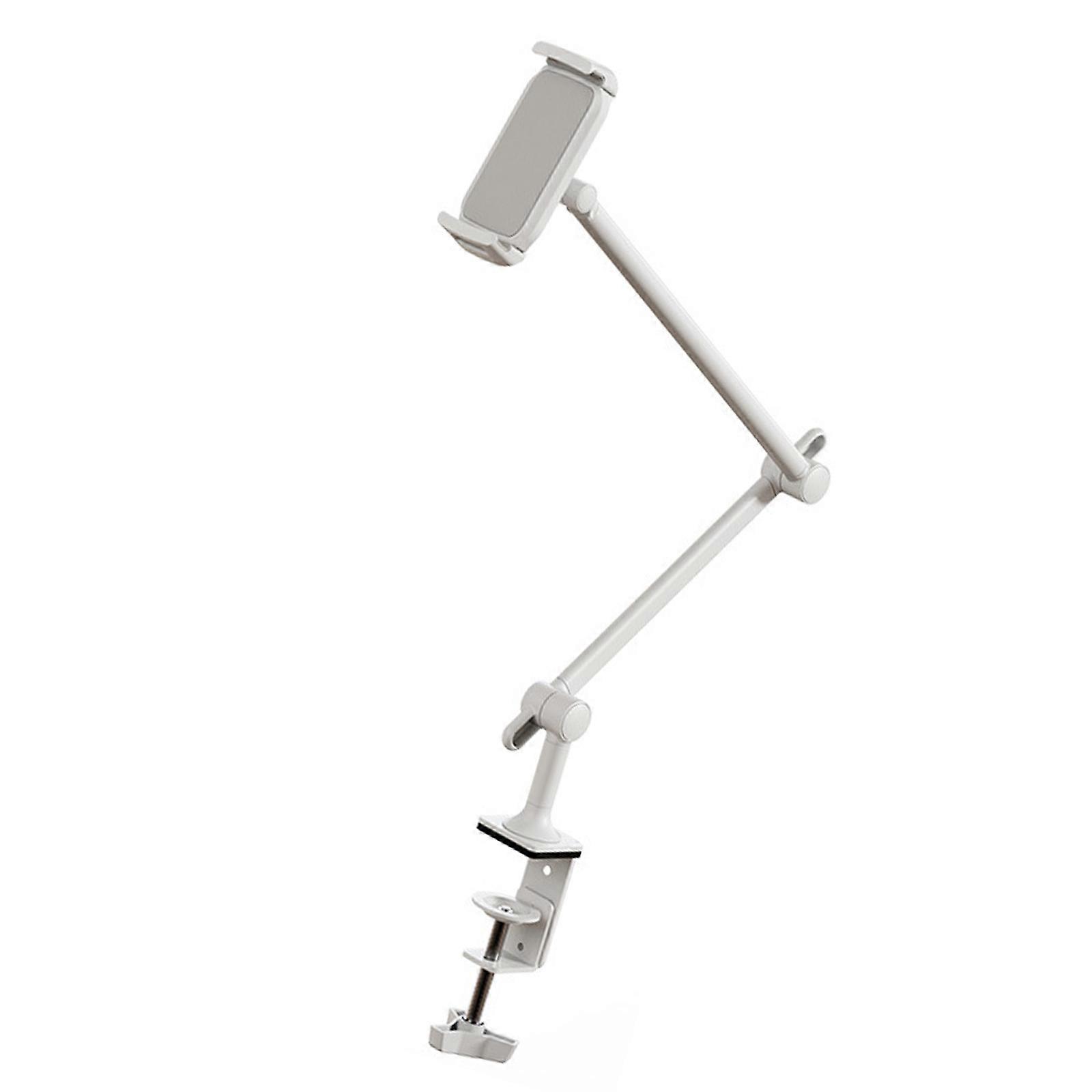 Flexible Tablets Desk Stand Heavy Duty Clamping System 360 Rotation Adjustable Arm Length Ergonomic Viewing Position  White