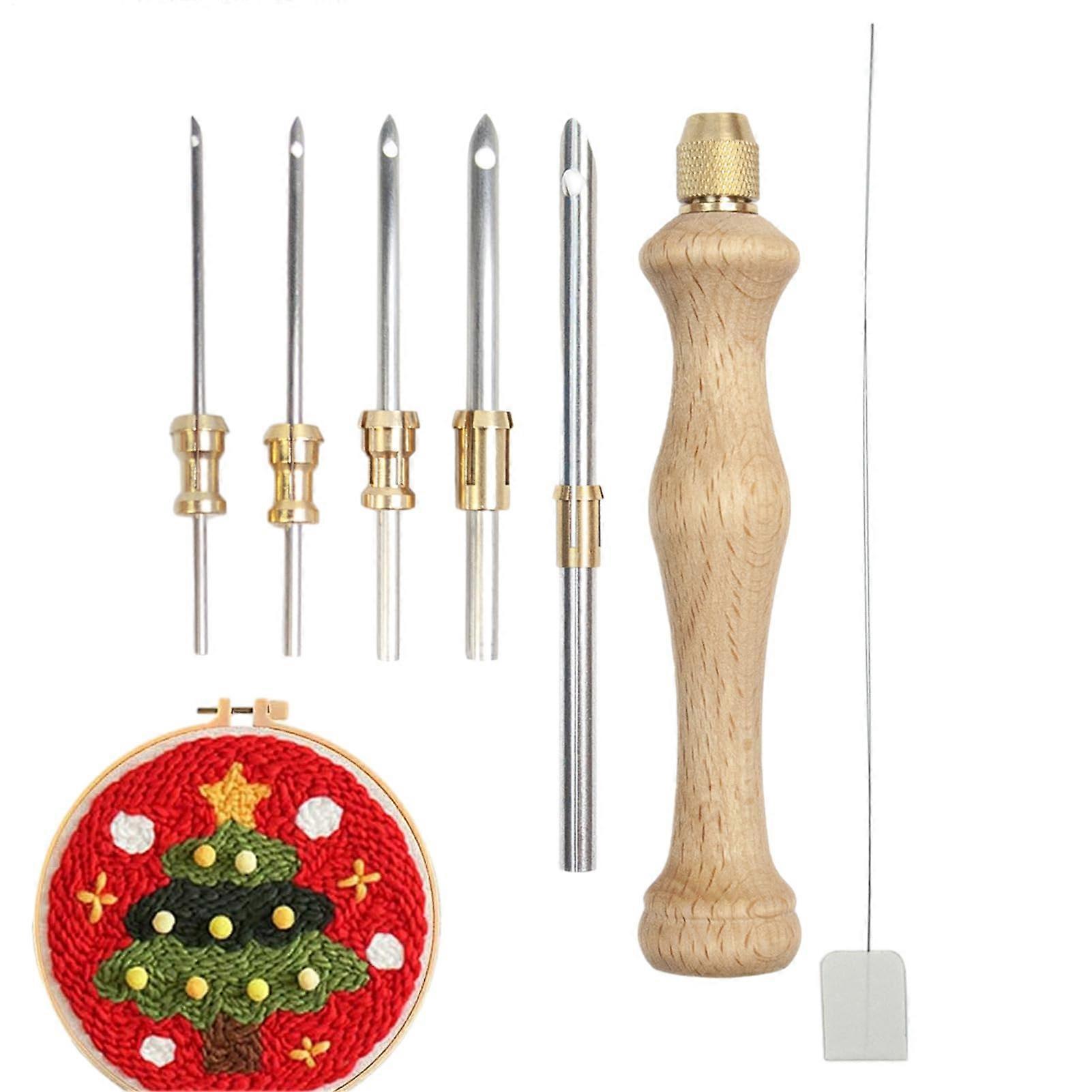 Punch Needle With Wooden Handle  Adjustable Hooking Tool For Craft, Yarn Floss, Cross Stitch, Rug Making