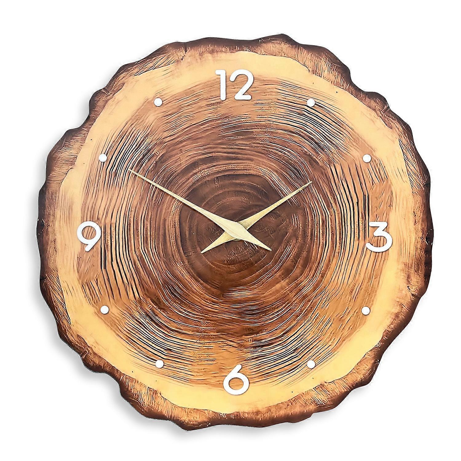 1pc wooden ring wall clock, wood cross-section texture pattern design of the original wood color wall clock, home mute clock