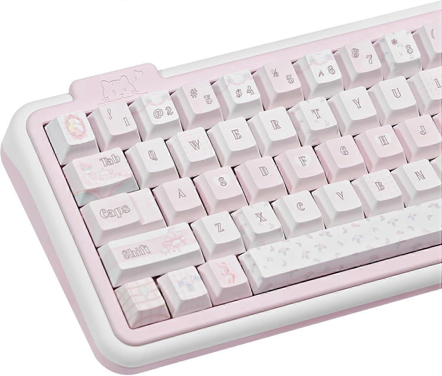 Cute Cream Keycap Set, 145 Keys Cherry Profile Pink Keycaps, PBT Custom Keycap