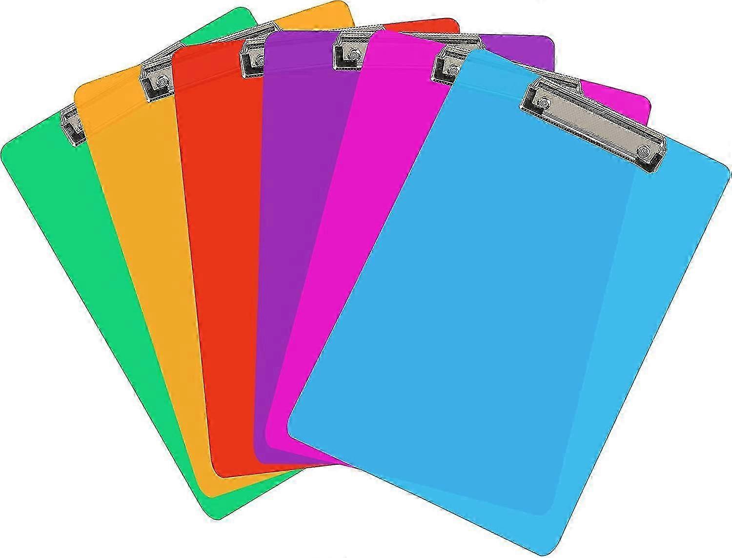 6pcs A4 Colored Plastic Clipboards with Low Profile Clip, Holds 100 Sheets, Multi Pack Acrylic Clipboard Set, High Quality