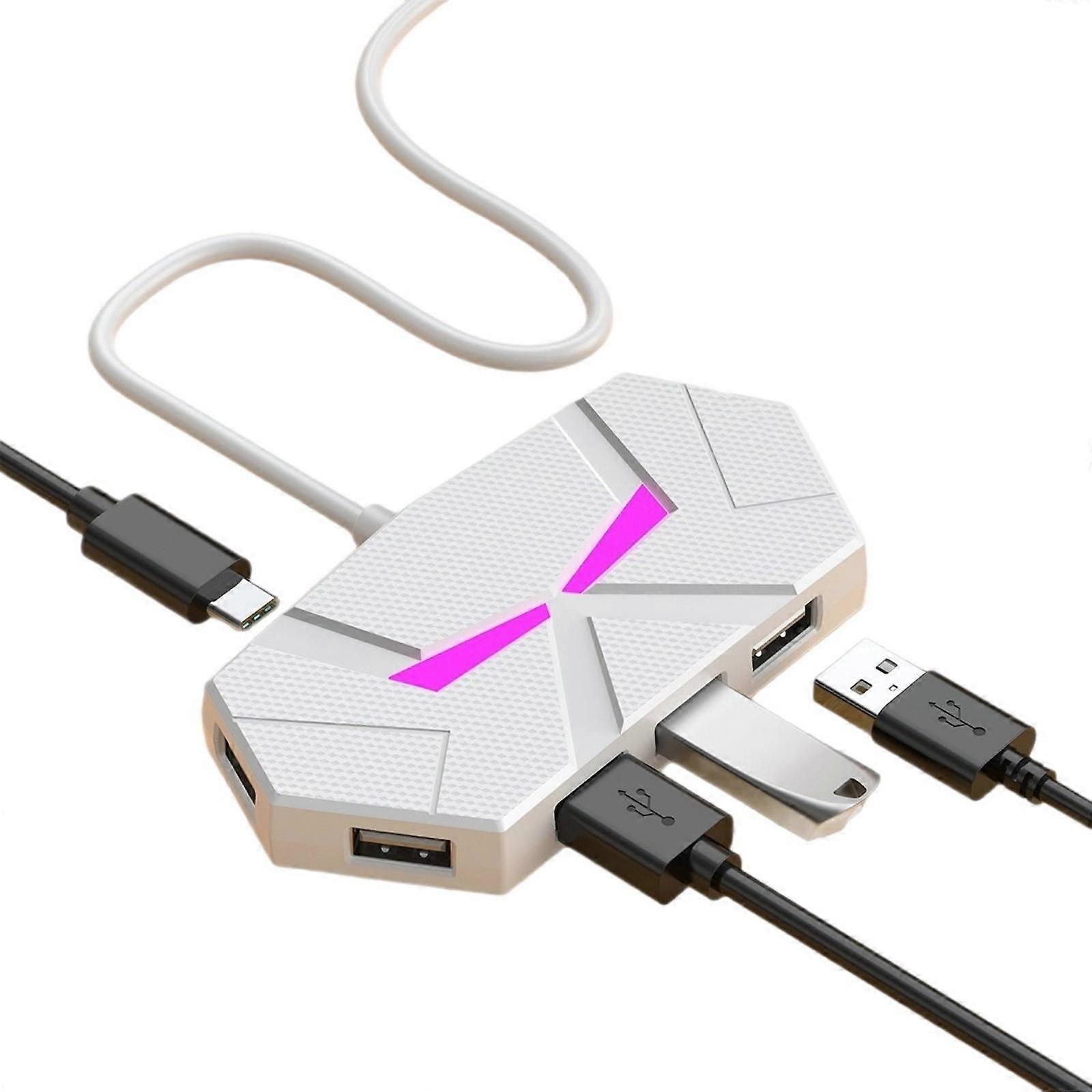 Multiport USB2.0 Expansion Hub 7 Port USB Adapter Splitter with Color LED Lighting For Computer Peripherals  White