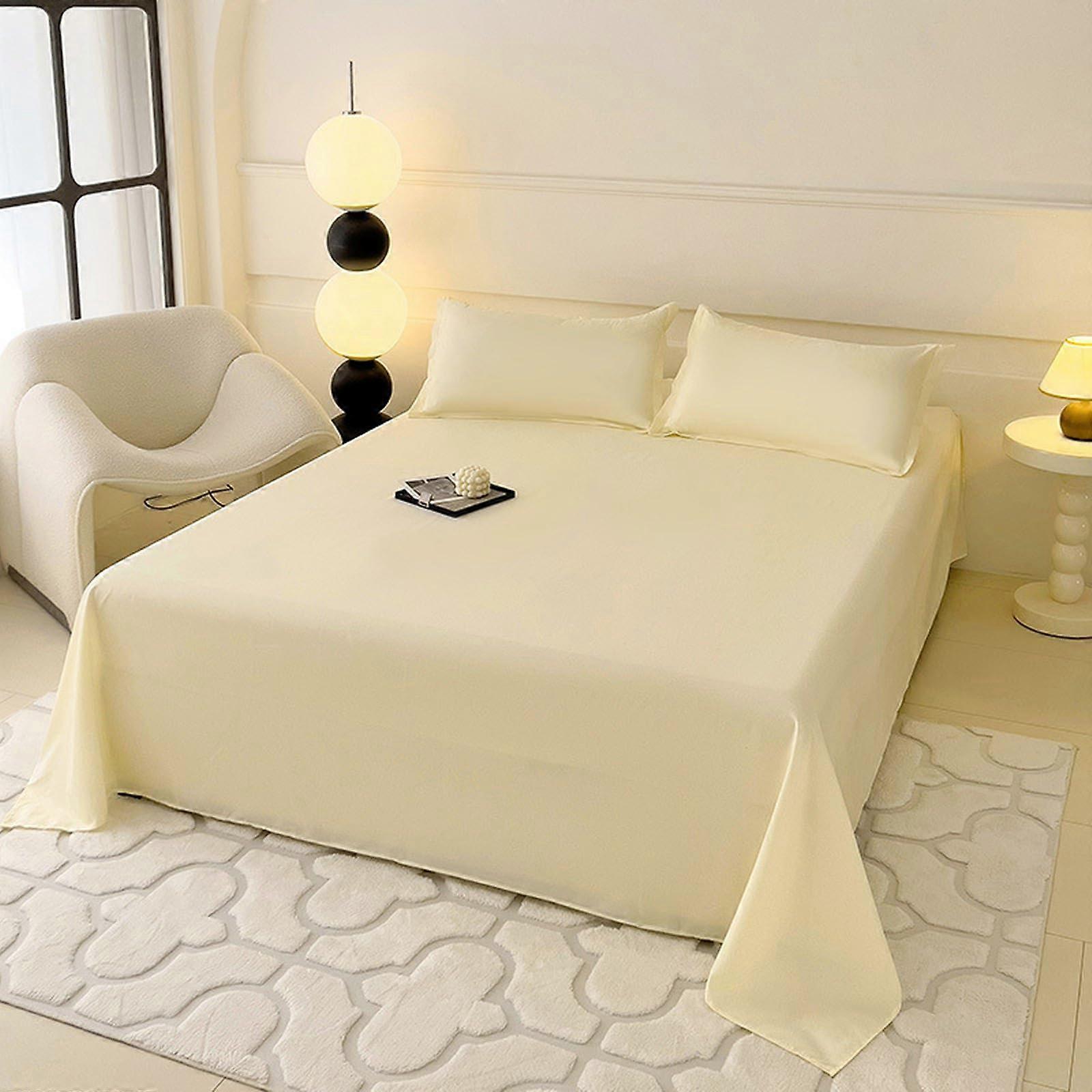 Cotton Flat Sheet Set 180x230cm with Pillowcase Soft Breathable Fade Resistant Light Yellow Bedding