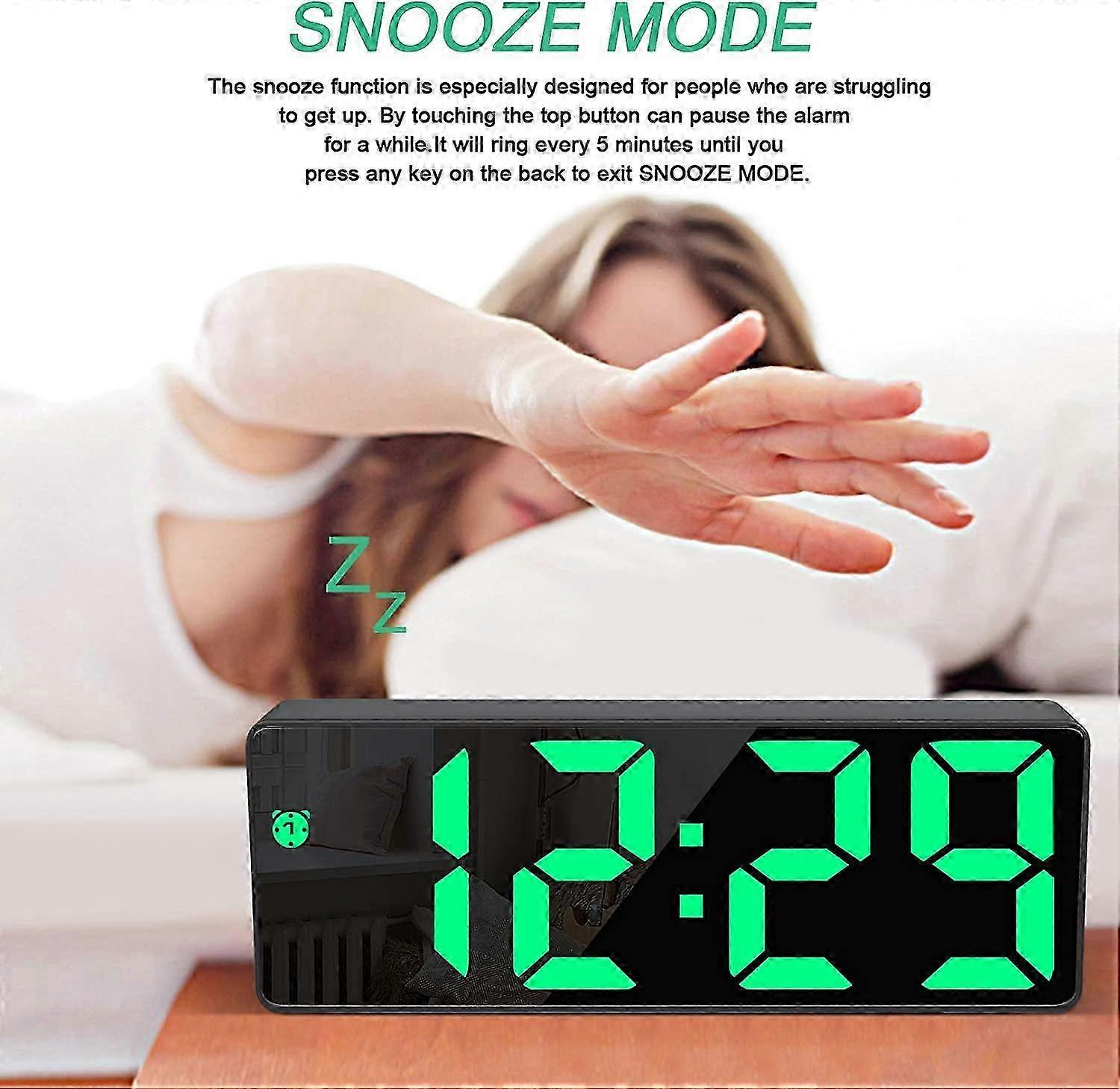 Digital Alarm Clock, Large LED Display, Mirror Surface Clock  and Brightness Adjustable USB Charging Connection Alarm Clock for Bedroom, Off