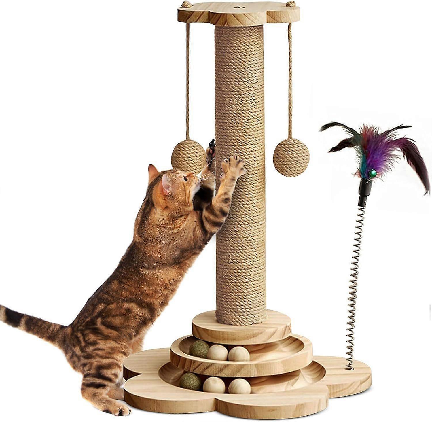 Cat Scratching Post with Natural Sisal - Sturdy Cat Scratcher for Indoor Smaller Cats, Kitten Toy with Scratching Posts, Play Platform & Toys, Ea