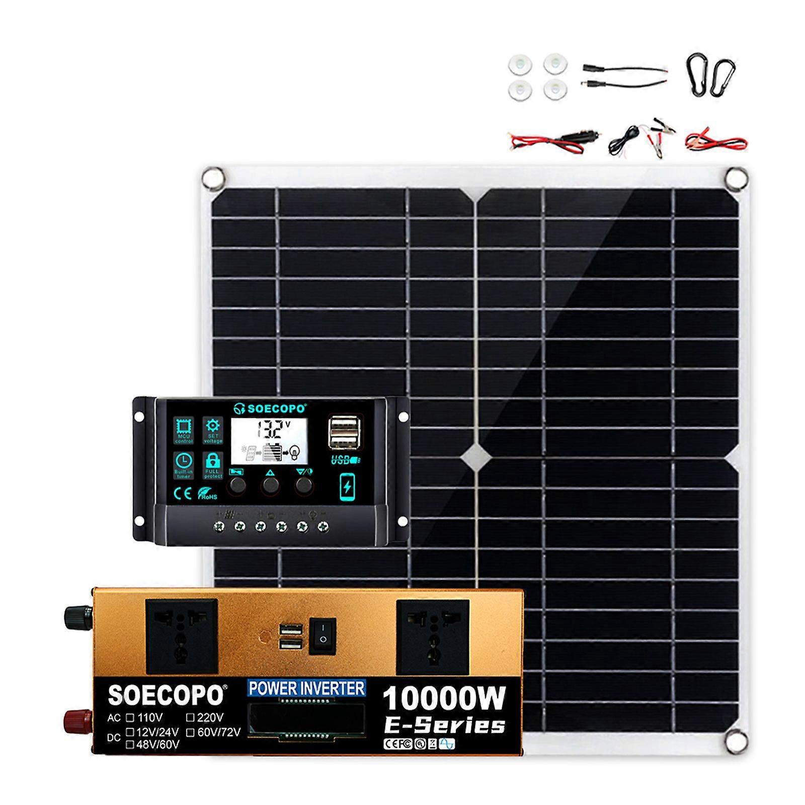 300W Solar Panel with 10000W Power inverter 12V/24V to AC 110V/220V 100A MPPT Controller Solar System Complete Kit for Home Camping Off-Grid