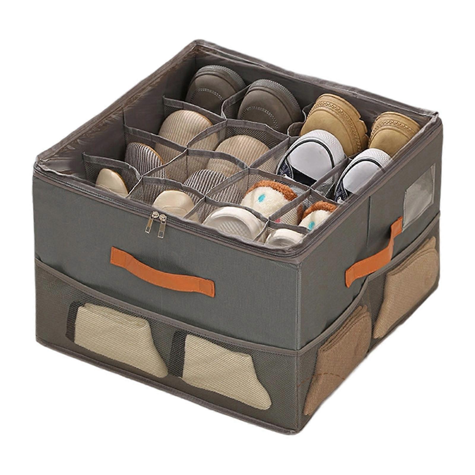 Foldable Shoe Storage Box with Clear View Lid and Adjustable Compartments for Clothes Accessories Organization  XL grey