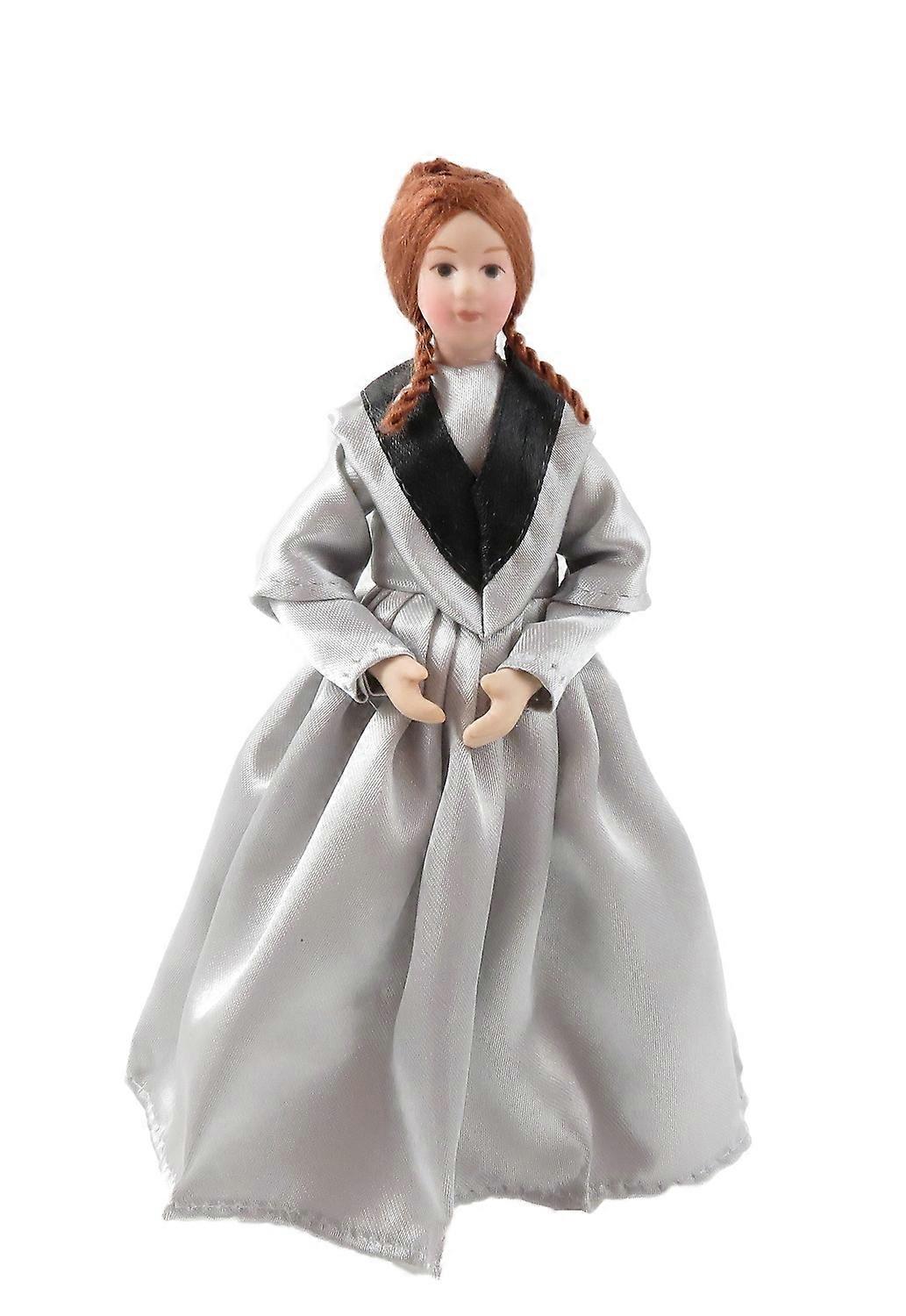 Dolls House Victorian Lady In Grey Gown Porcelain Woman 1:12 People