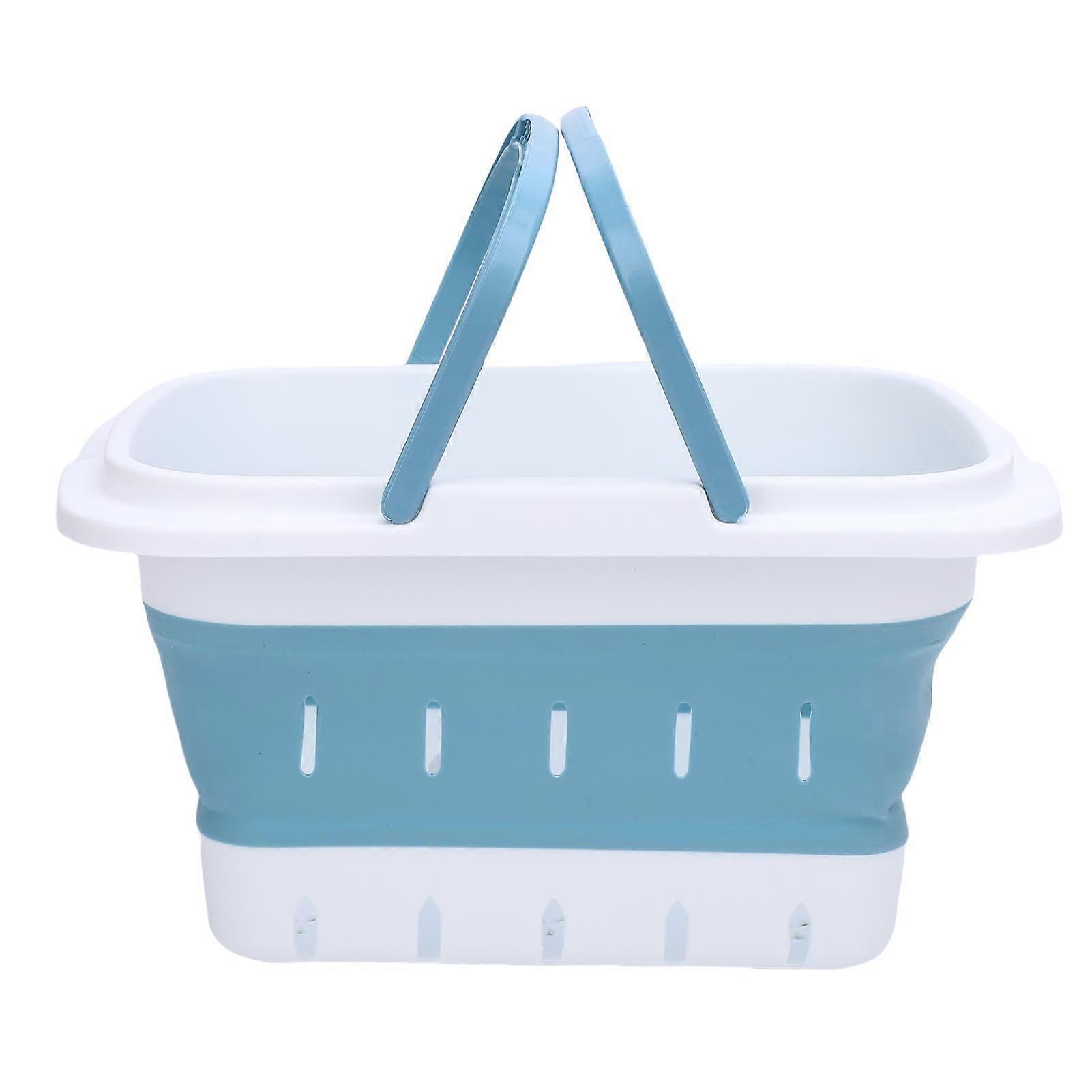 Folding Storage Basket with Handles, Large Portable Organizer for Bathroom, Shower, Toys, Blue