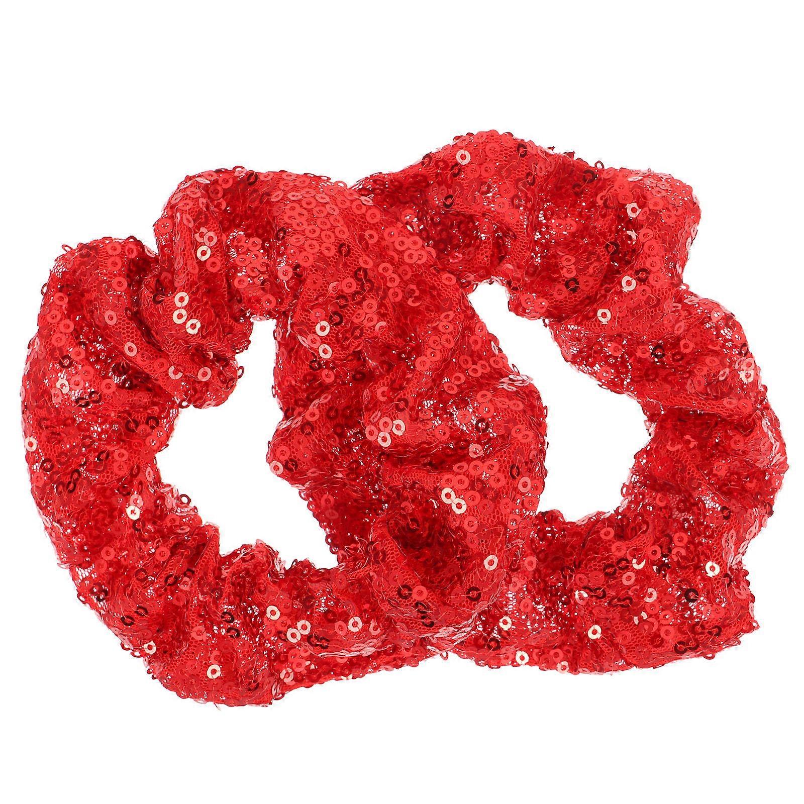 Sparkly Sequin Red Scrunchie Elastic Hair Ropes For Party And Night Out 2Pcs