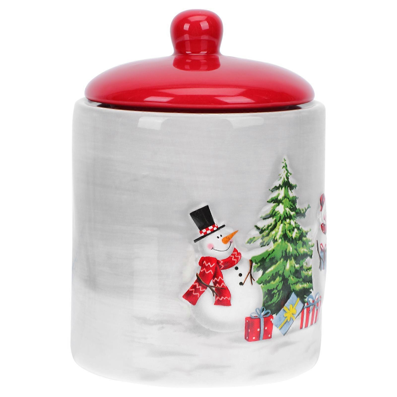 Design Snowman Themed Jar Round Storage Jar For Table Decoration 13.80X10.30X10.30CM 1Pack
